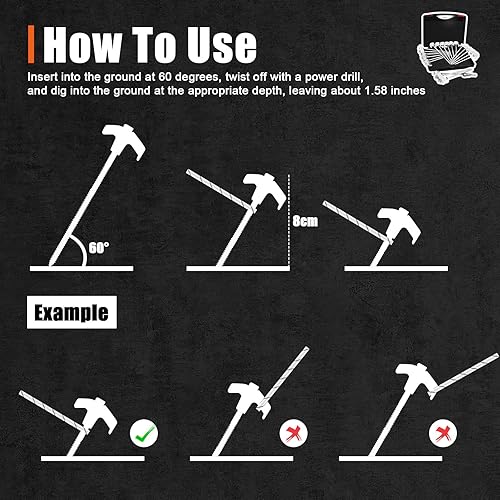 Miniatura 7 de 20 clavos metálicos resistentes de 8 pulgadas para tienda de campaña, tornillos de anclaje de metal, anclajes de tierra atornillados, estacas