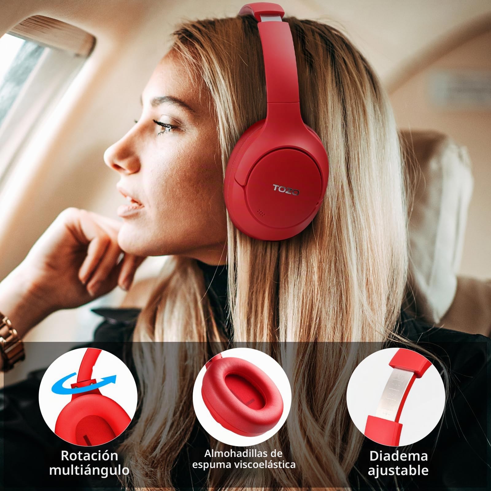 TOZO HT2 Cascos Inalámbricos Bluetooth ANC Híbrida y 60H Reproducción | ORIGX Sonido premium, 32 EQs con TOZO App, llamadas ENC nítidas, diadema ajustable, plegable portátil, conexión 3.5mm y USB-C