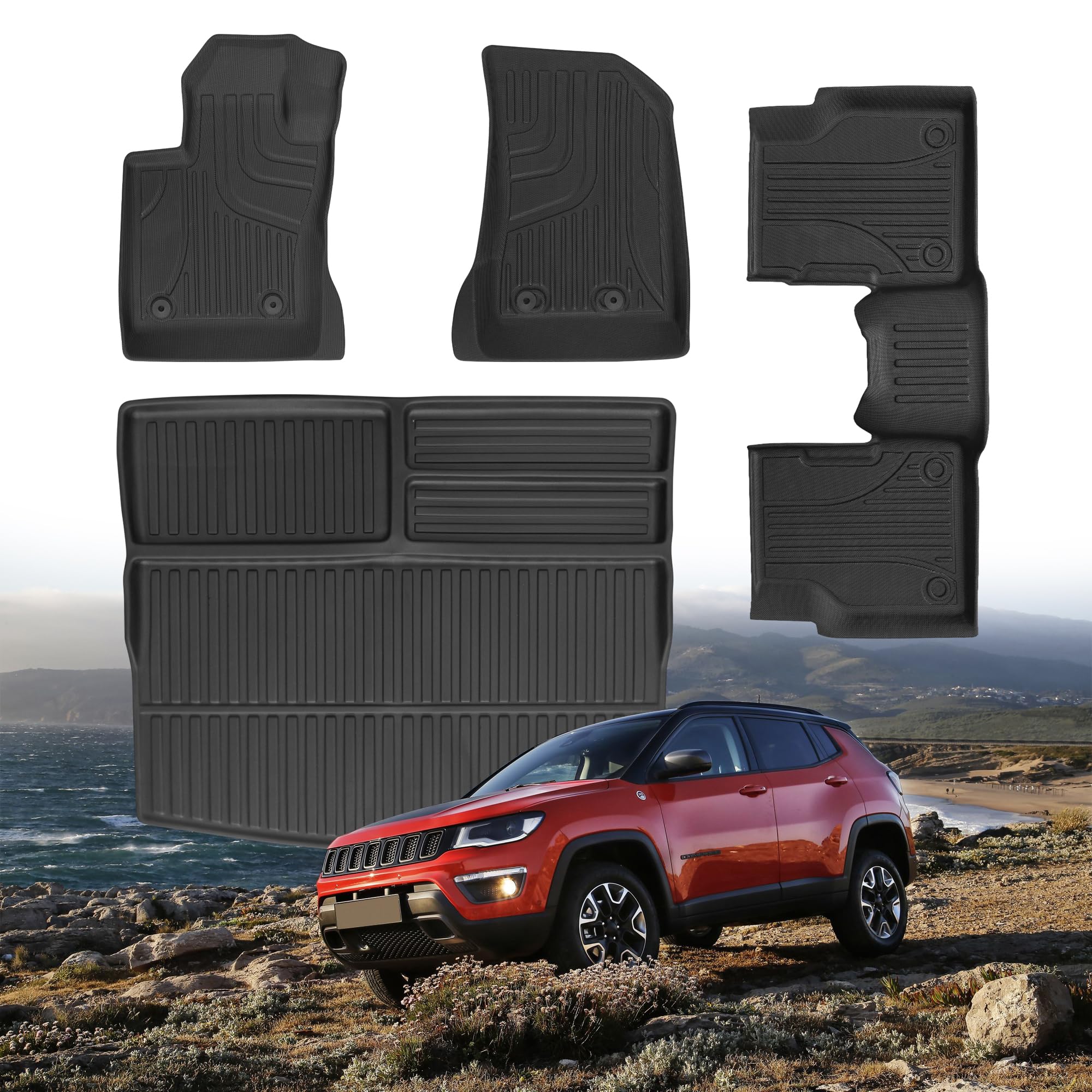 Automotive Floor Mats & Cargo Liners Trunk Set Compatible with 2017-2025 Jeep Compass Trunk Mat Cargo Liner TPE All Weather Custom Fit for 2020 2021 2022 2023 2024 2025 Compass Accessories, Black