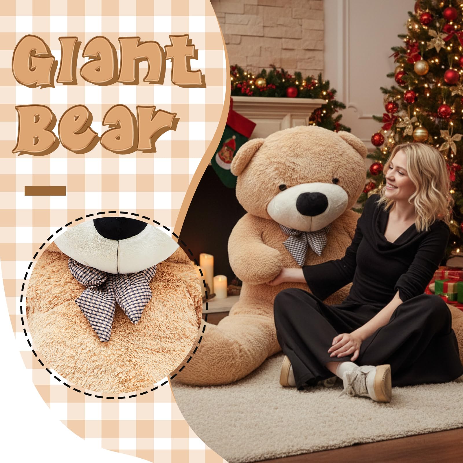 Meooeck Bär, 178 cm, groß, Plüschtier, niedlich, riesig, 1,8 m hoch, Hellbraun, Stoffbär, Valentinstagsgeschenk für Freundin, Ehefrau, Liebhaber, Geburtstagsgeschenk