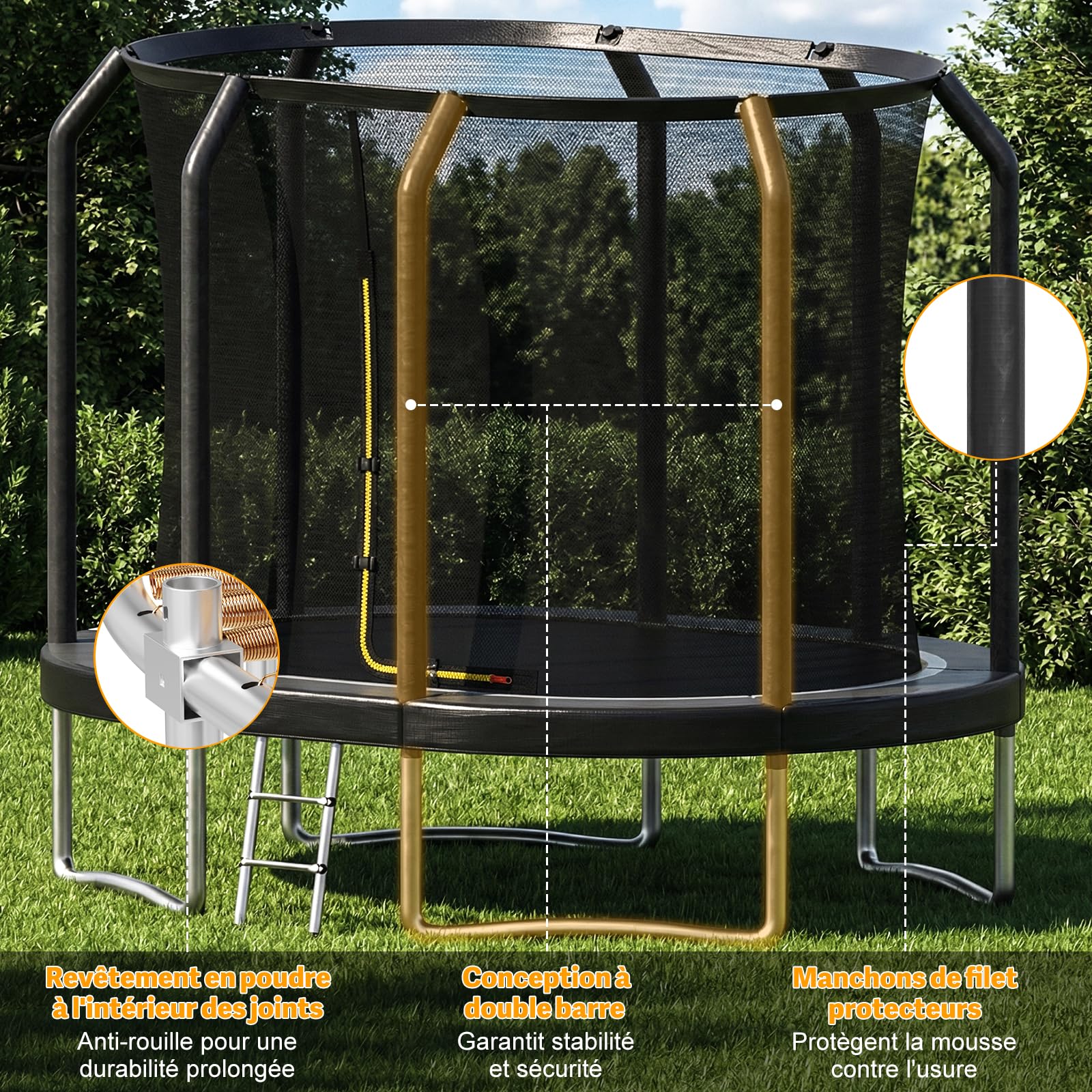 Devoko Trampoline d'extérieur - Grand Ovale 10 x 7FT 12 x 8FT, Trampoline Familial 3 en 1 avec Filet de sécurité, Cadre métallique Robuste, adapté aux Enfants et aux Adultes