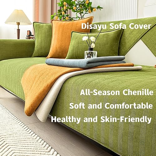 Miniatura 2 de Disayu Divertidas fundas de sofá para sofá, tela de felpilla en espiga, protector de muebles, antideslizante, a rayas, de chenilla, antiarañazos,
