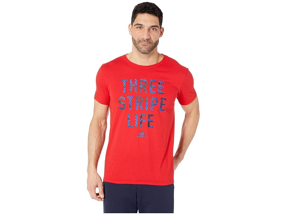 

adidas 3-Stripe Life Camo T-Shirt (Scarlet) Men's T Shirt, Red