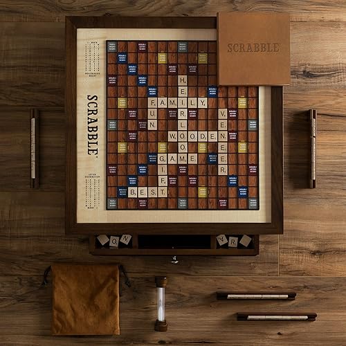 Miniatura 5 de WS Game Company Scrabble Heirloom Edition con gabinete giratorio de nogal macizo