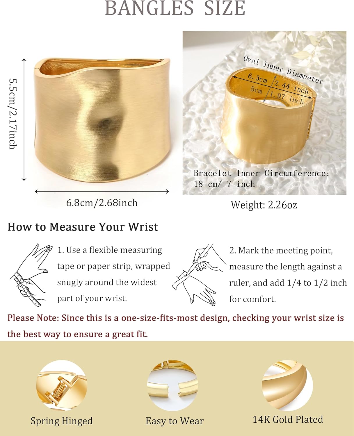 Bangle Bracelets for Women | 14K Gold Plated Trendy Wide Bracelets | Hinged Arm Cuff Bangles Chunky Bracelet for Women - Image 6