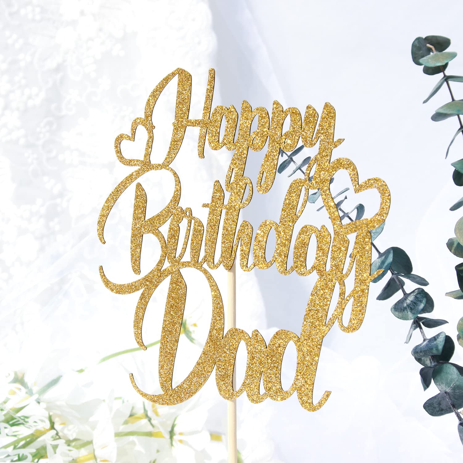 Gold Glitter Happy Father’s Day Cake Topper – Best Dad Ever Birthday Party Decor - View #4