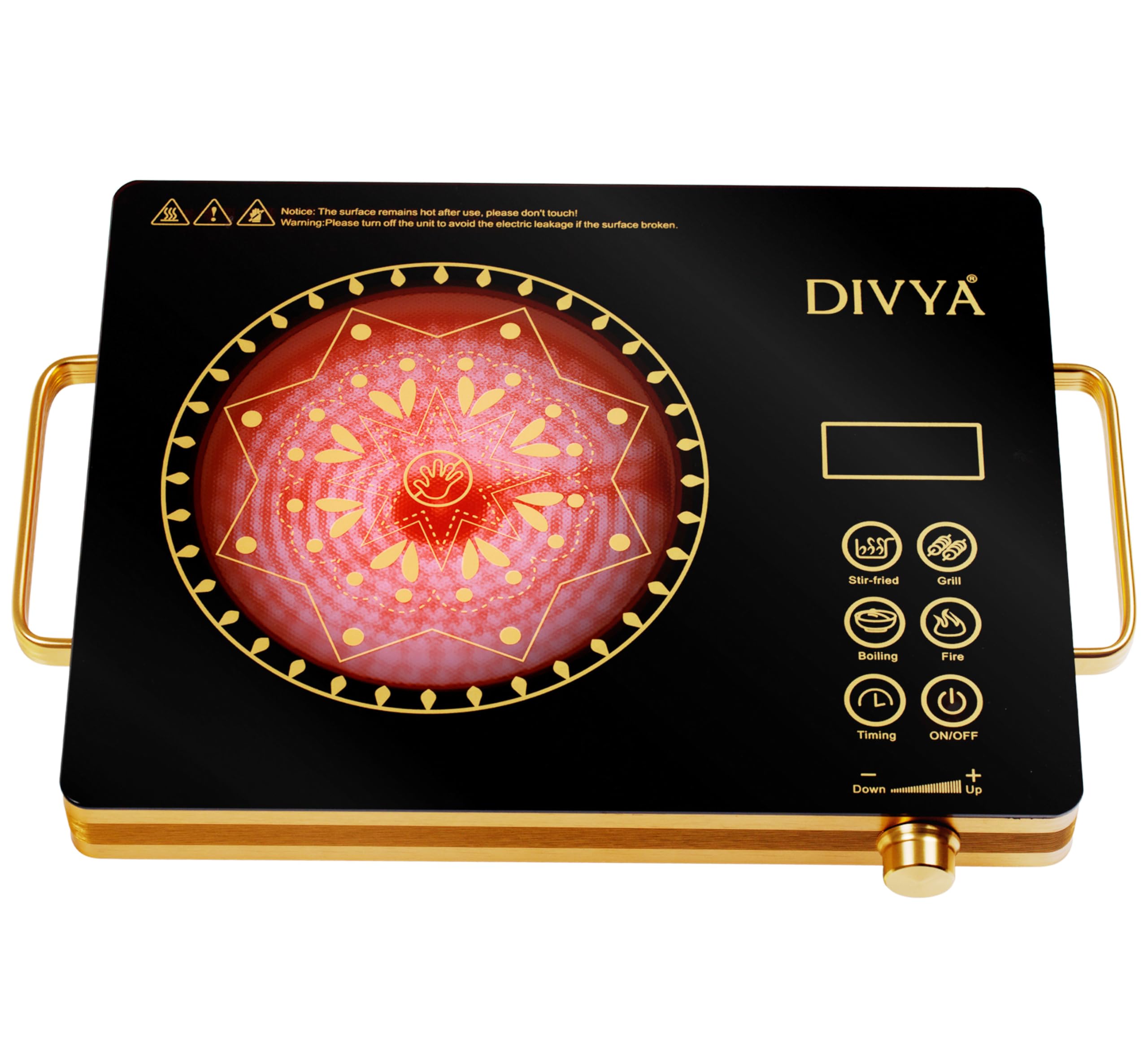 DIVYA DP-55 (Gold) Infrared Cooktop 2200 Watts - All Utensils Compatible (Full touch Panel, Auto shut off and Overheat Protection)