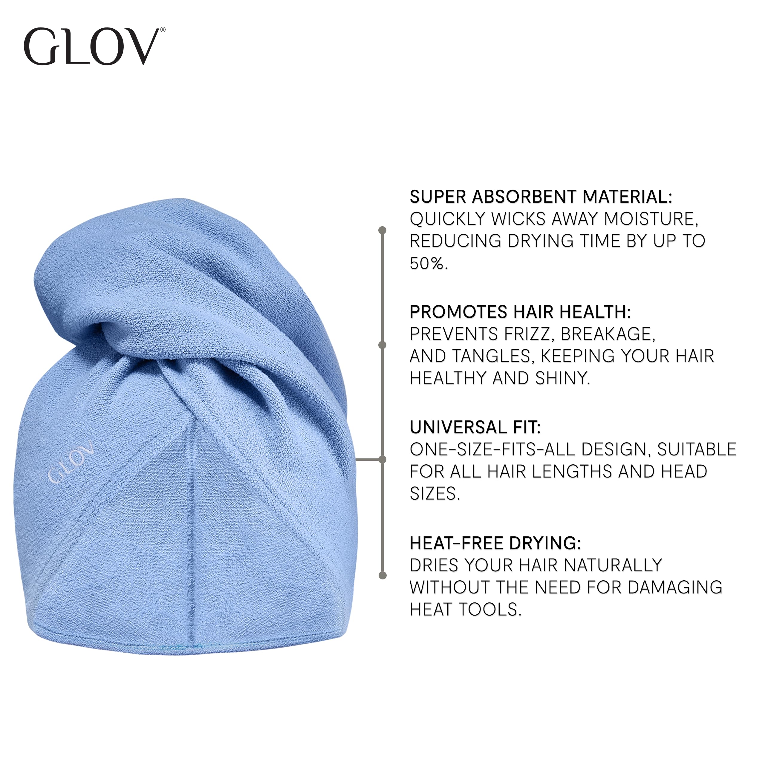 Glov Turbany na Włosy Lekki Ręcznik z Mikrofibry do Szybkiego Suszenia i Stylizacji Włosów Idealny do Długich Włosów Kompaktowy i Szybkoschnący Ekologiczny Wielokrotnego Użytku