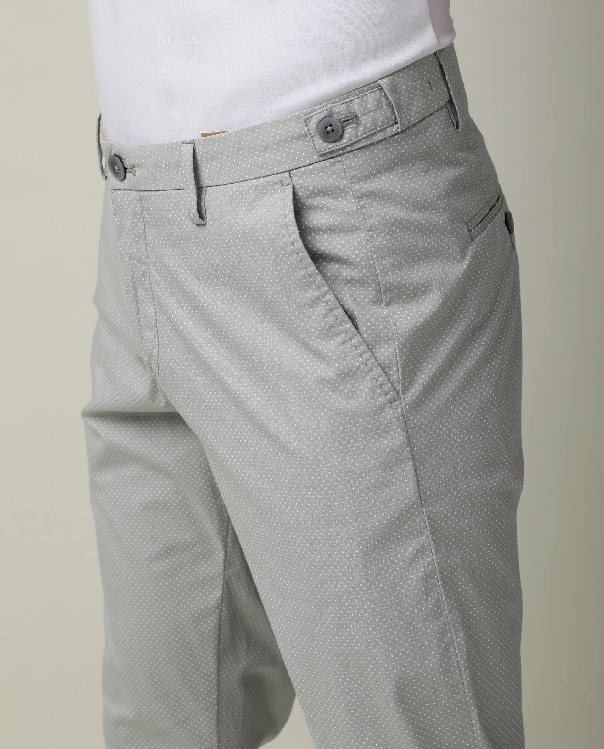 Rare Rabbit Men's Maxim Grey Cotton Polka Print Slim Fit Trouser 1