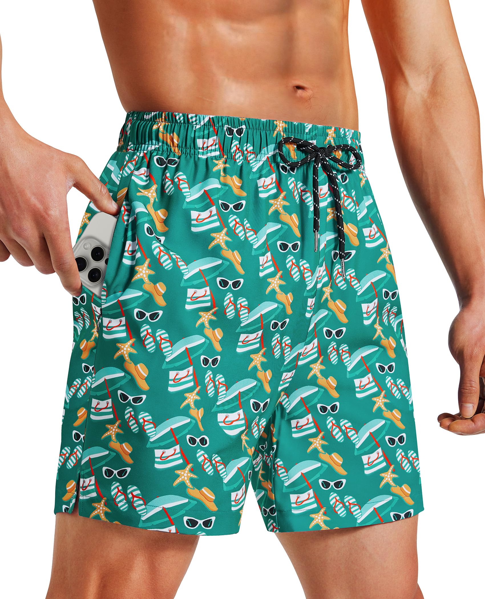 Milin Naco Mens Swim Trunks 5 inch Quick Dry Board Shorts with Zipper Pockets Mesh Lining Bathing Suit Beach Shorts