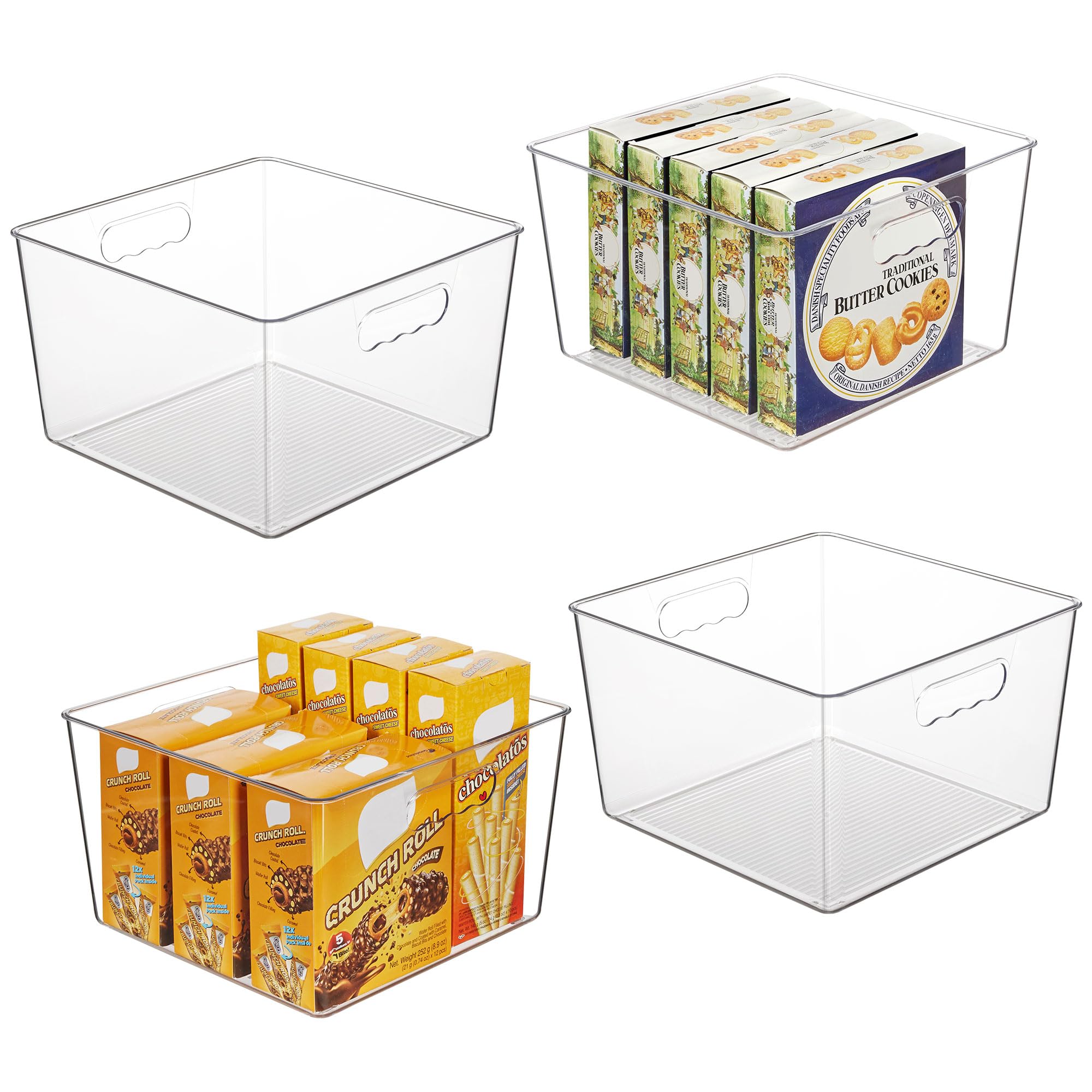 Vtopmart 4 Pack Extra Large Clear Plastic Storage Bins,11x11 Cube Acrylic Organizer Square Containers with Handle for Pantry,Closet,LaundryRoom,Kitchen,Bathroom,UnderSink Organization
