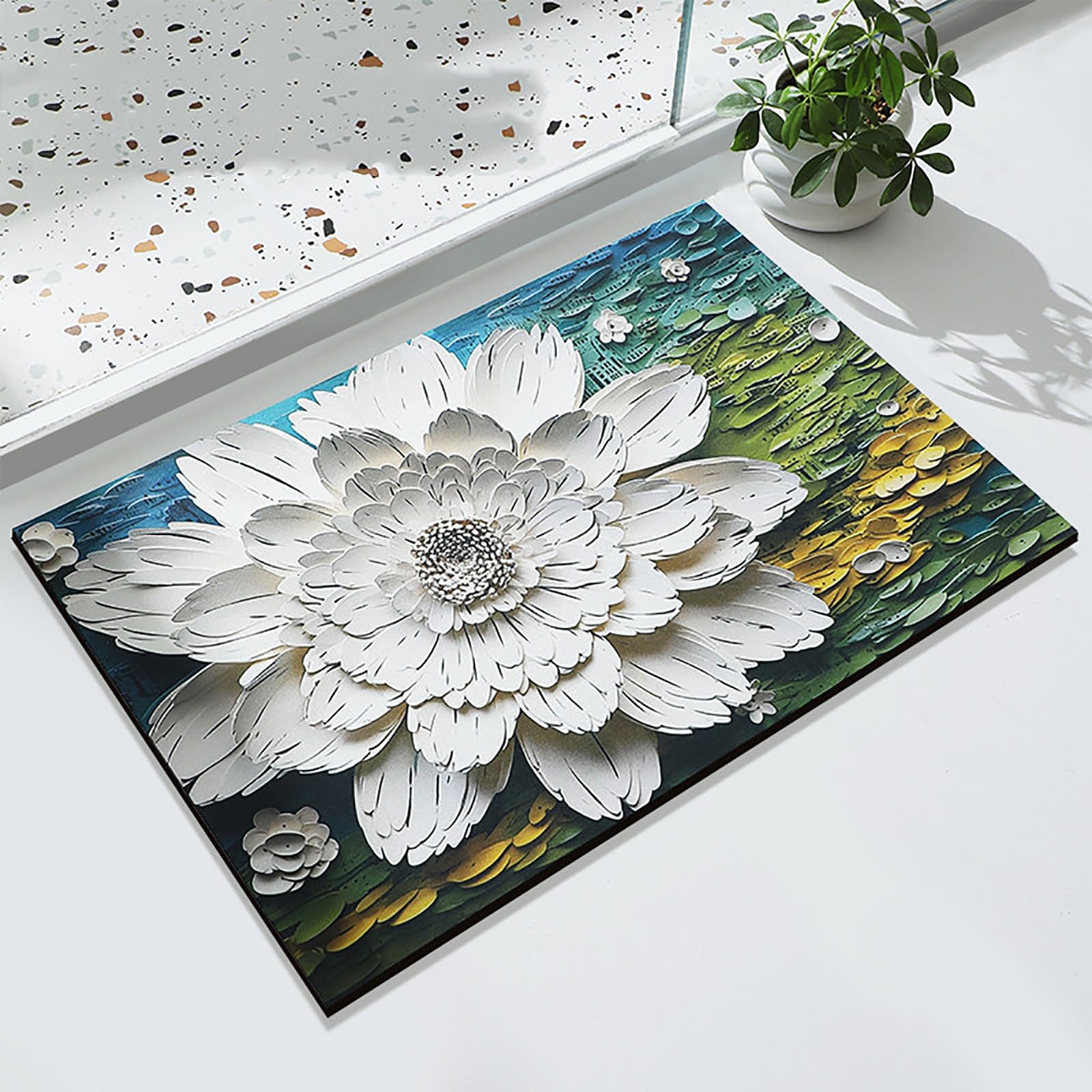 Tapis de sol floral réaliste 3D anti-glisse pour sécuriser la salle de bain