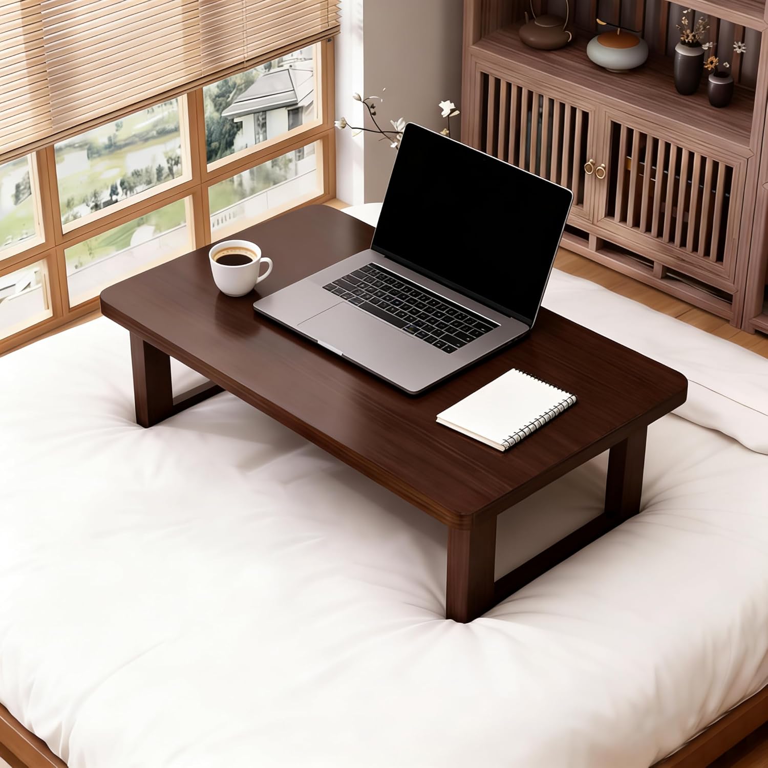 Japanese Folding Floor Table Foldable Coffee Tables Wood Low Desks Versatile for Sitting Dining Table Tea Tatami Desk No Assembly Unique (31.5 * 19.7 * 11.8 inch)