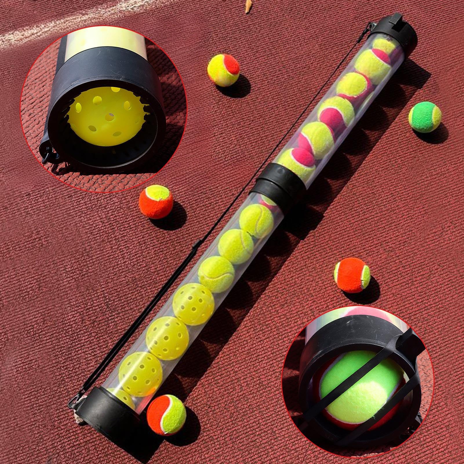 Raccoglitore Palline da Tennis Tubo Per Afferrare Palline Da Tennis | Raccoglitore Paddle con Spalla Regolabile per Addetti e Tornei