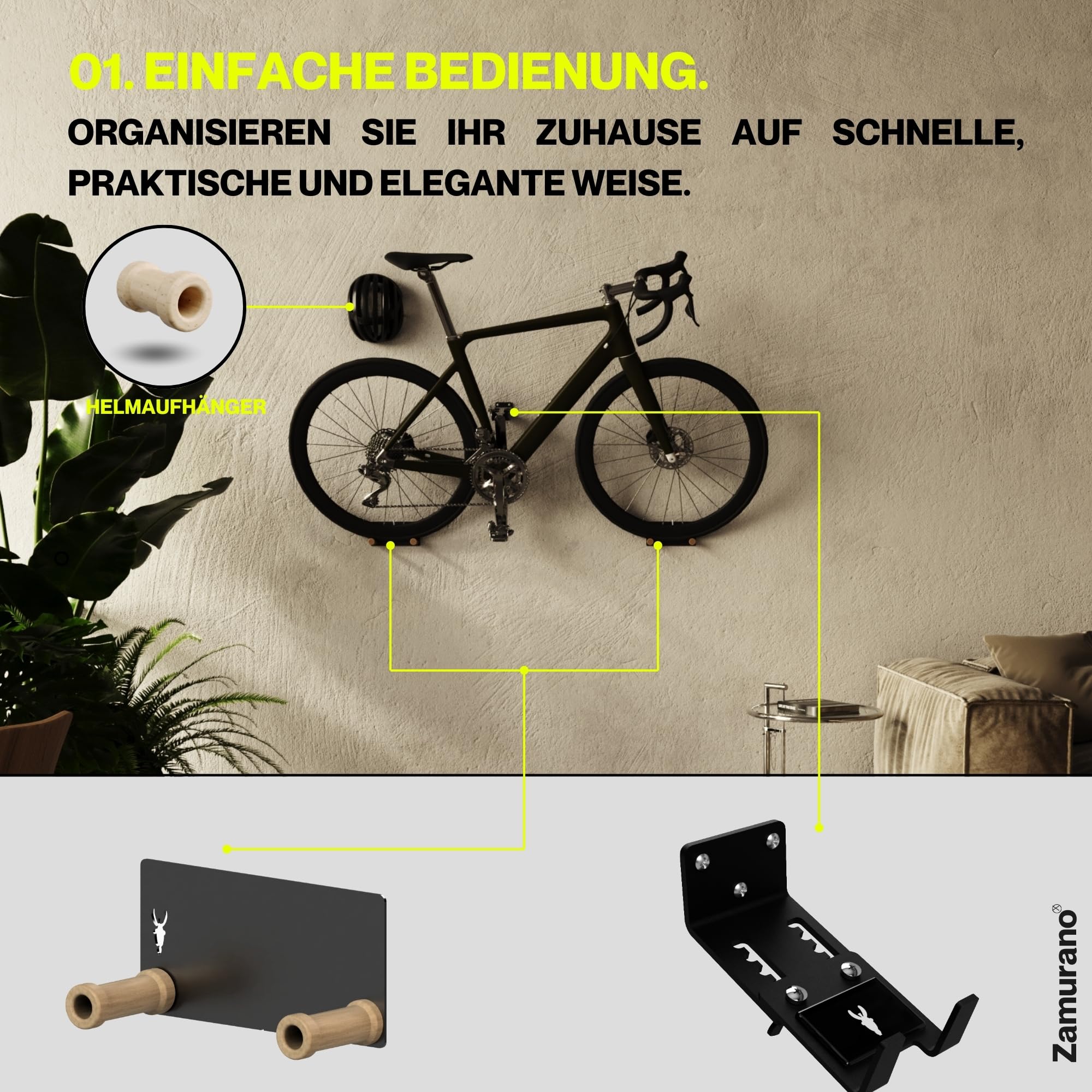 fahrradaufhängung pedale zamurano. Fahrrad wandhalterung Pedal, Wand für Rennrad, MTB und E-Bike. Haken Fahrrad aufhängen und Helmaufhänger. (EINSTELLBAR, 1 Fahrrad) Baumarkt Size:Large (Riders 6'1