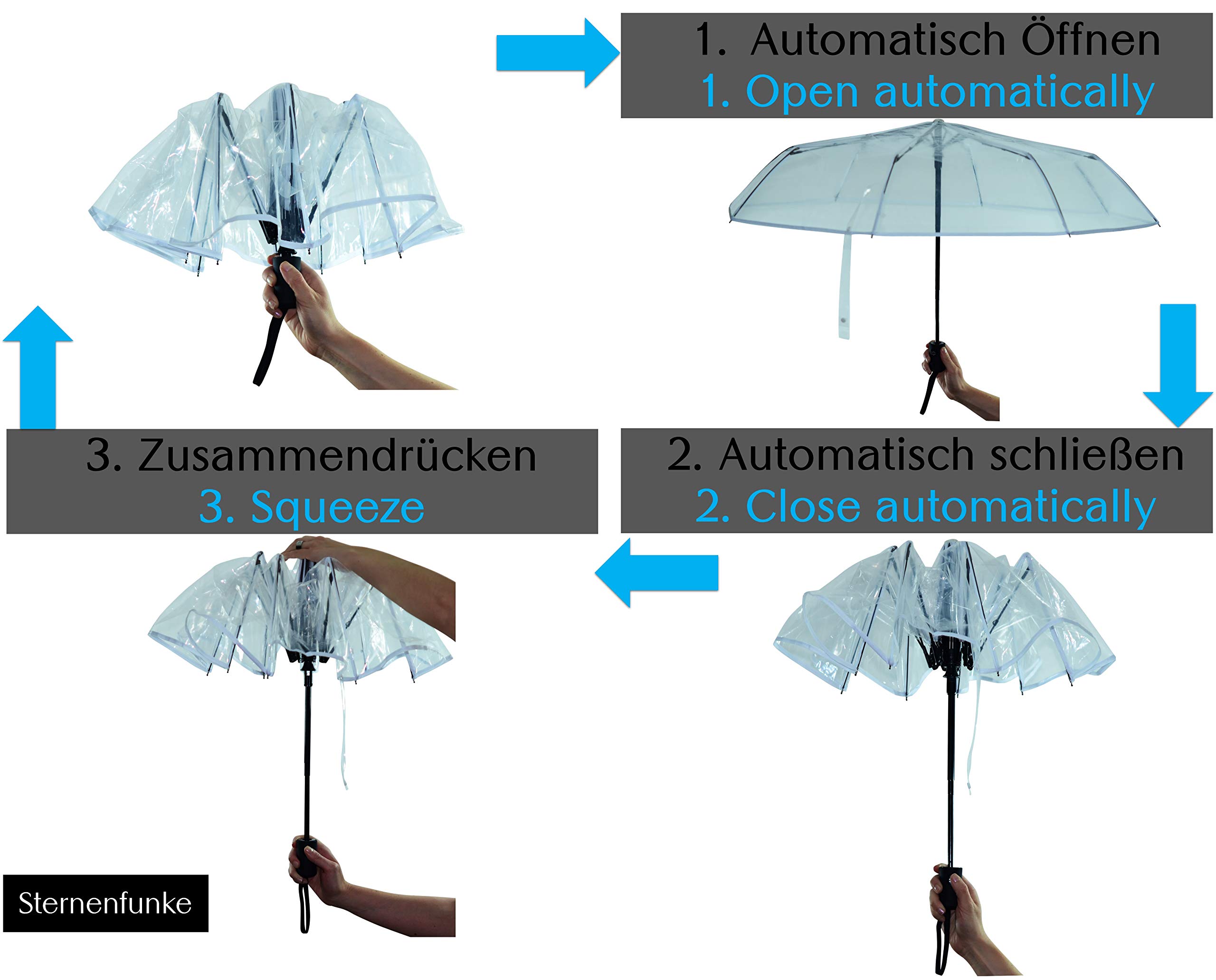 Parapluie pliable transparent, blanc transparent, Ø98 cm - faltbar
