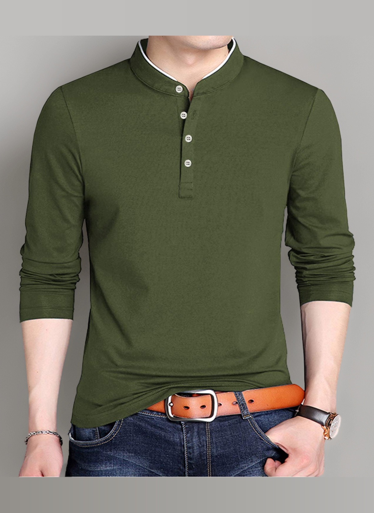 Mens Polo Shirt Long Sleeve Henley Shirts Cotton Casual Tops Classic Vintage T Shirt