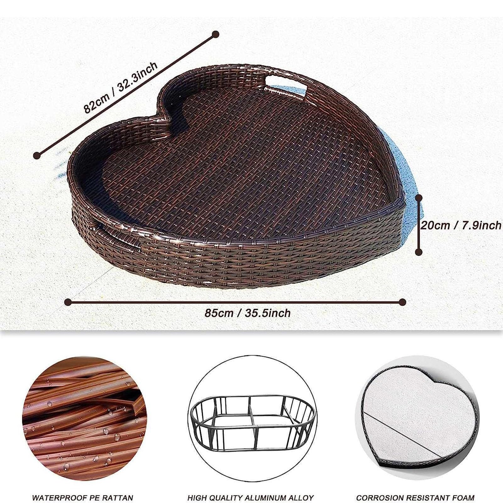 Vassoio da portata in rattan intrecciato con manici per colazione galleggiante, piscina galleggiante per adulti, vassoio per la colazione della vasca idromassaggio.