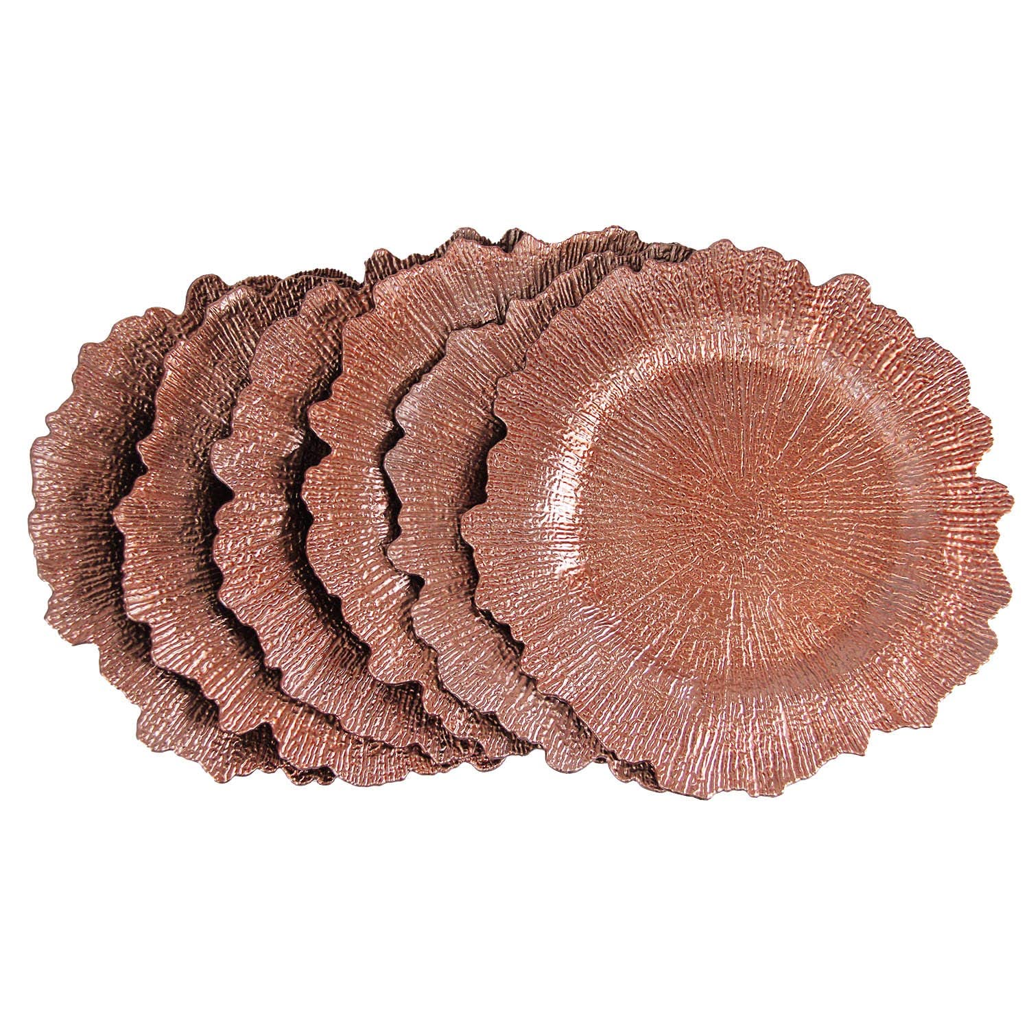 WELMATCH Rose Gold Plastic Reef Charger Plates - 12 pcs 13 Inch Round Floral Sponge Charger Plates Wedding Party Decoration (Rose Gold, 12)