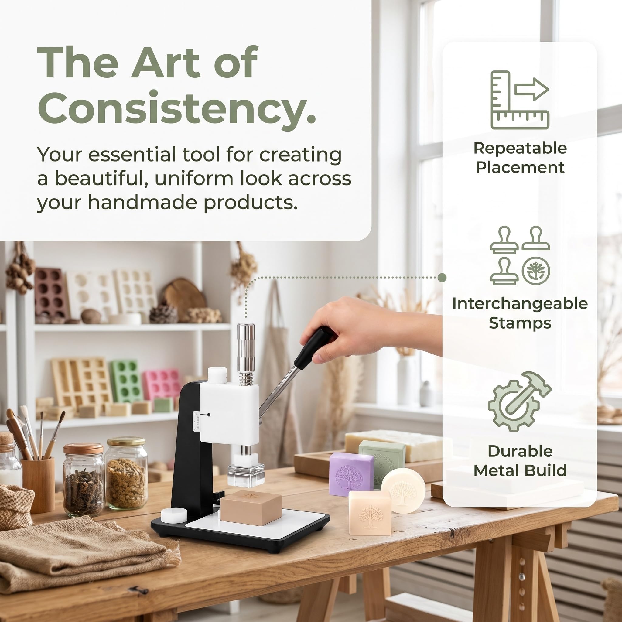 Máquina Manual para Prensar Jabón, Herramienta para Estampar Jabón Hecho A Mano, Profundidad Y Altura De Estampado Ajustables, Cabezales De Prensa Reemplazables, para Regalos Hechos A Mano Y