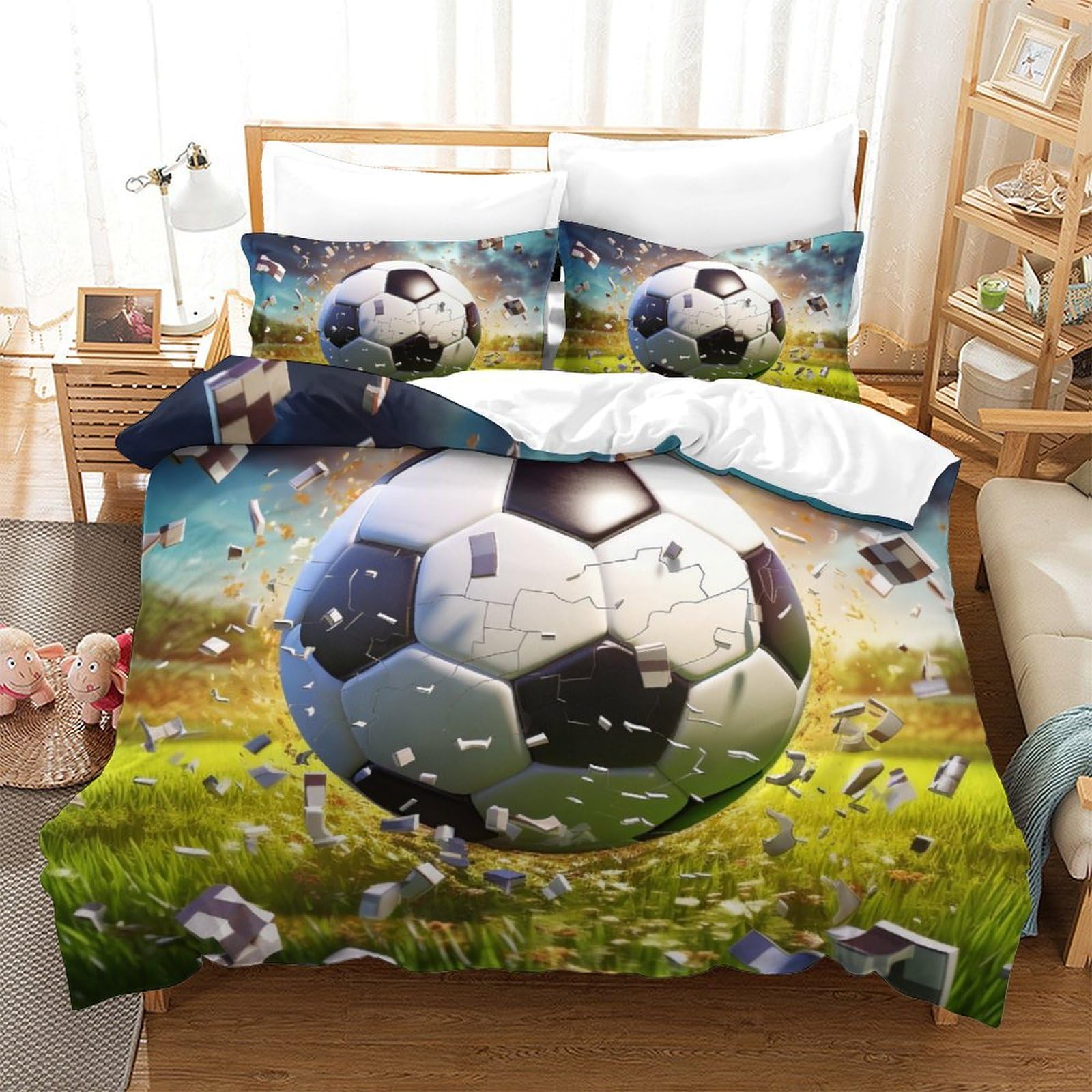 Housse de couette football 3D pour changer de lit facilement avec la fermeture éclair