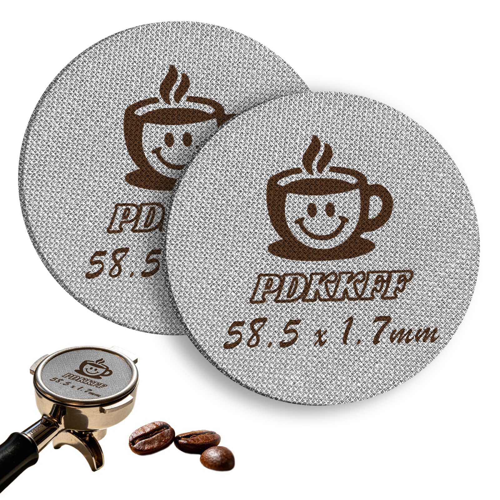 PDKKFF Puck Sieb 58,5mm, 1,7mm Dicke, 150μm Gesintert, Edelstahl 316 | Puck Screen, Siebträger Puck, Espresso Sieb Wiederverwendbar für Kaffee Portafilter(2 Stück)