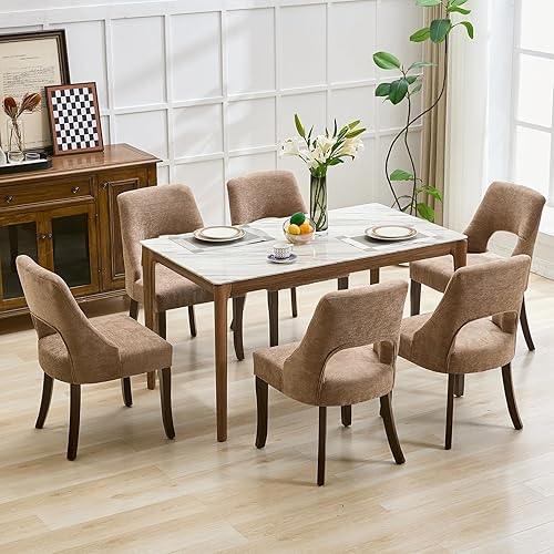 Miniatura 24 de UVV Juego de 2 sillas de comedor de madera, sillas de comedor modernas de mediados de siglo tapizadas en tela para cocina y comedor, silla de cena