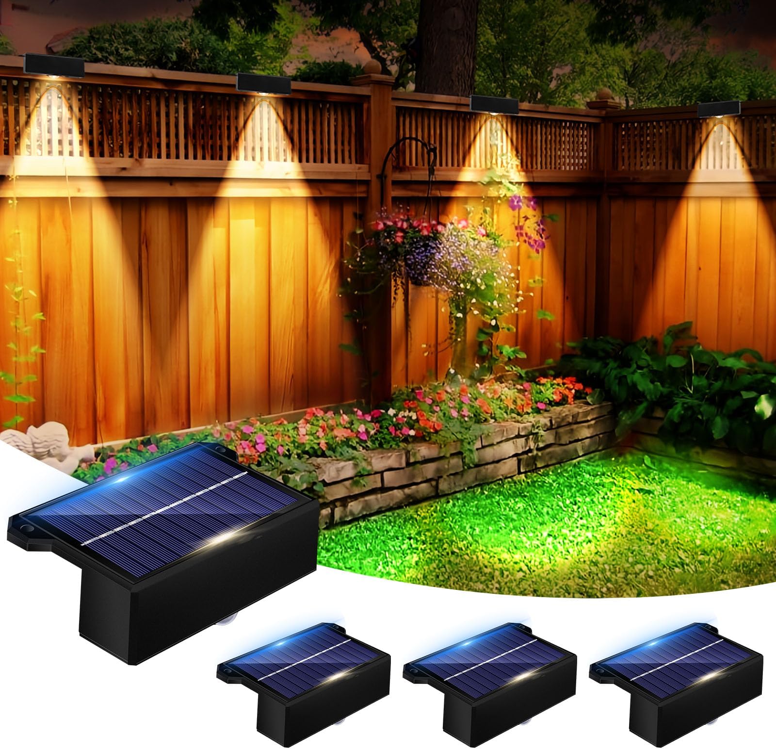 Btfar 4 Pack Solar Fence Lights Outdoor Garden, LED Retro Hanging Solar Wall Lights Outdoor