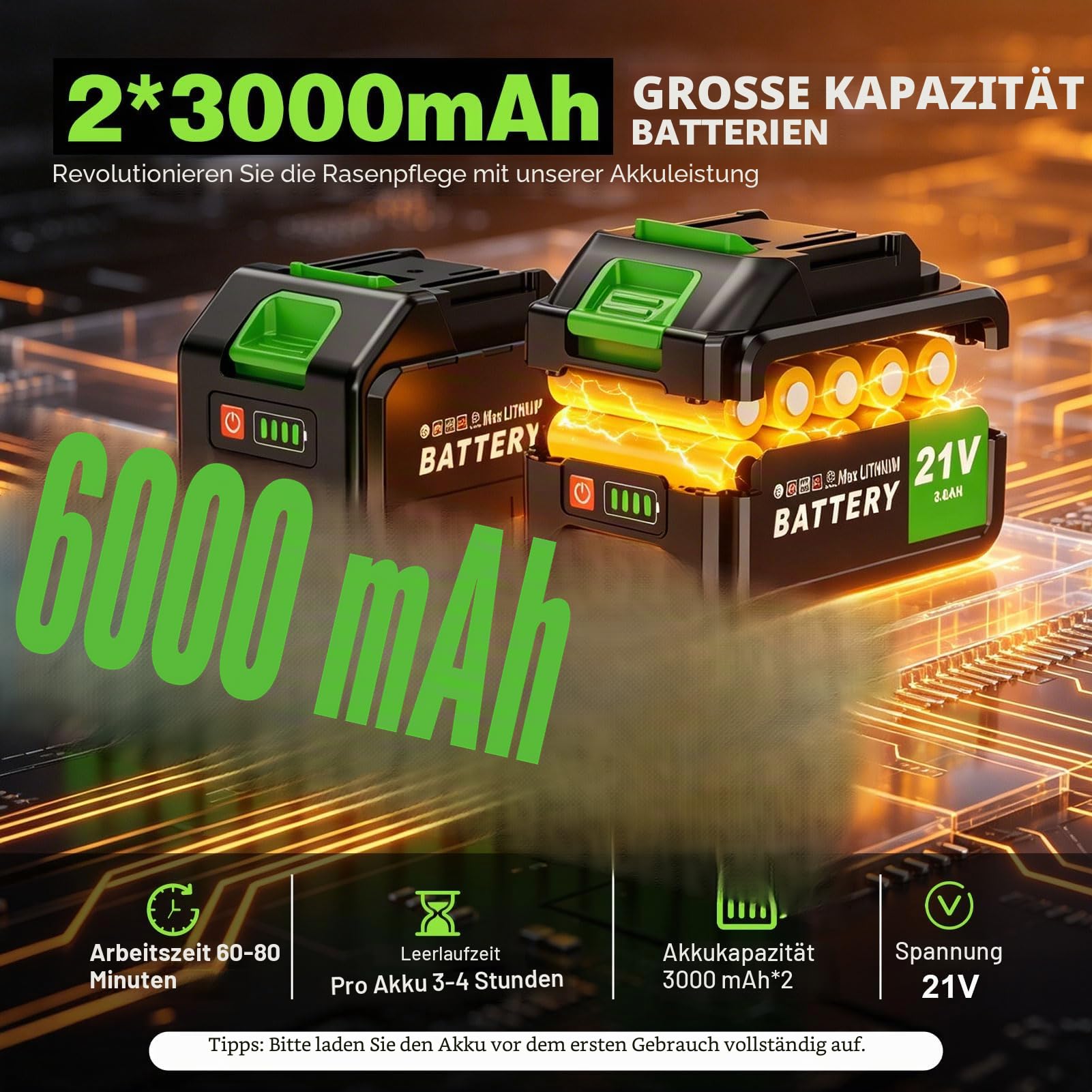 Rasentrimmer mit Rad 14 Zoll,Akku-Rasentrimmer mit 2×3,0 Ah Batterie und Ladegerät,20.000 U/min,4-in-1 Freischneider mit 800W Bürstenloser Motor,8 Ersatzspulen für Garden Trimmen,Höfe