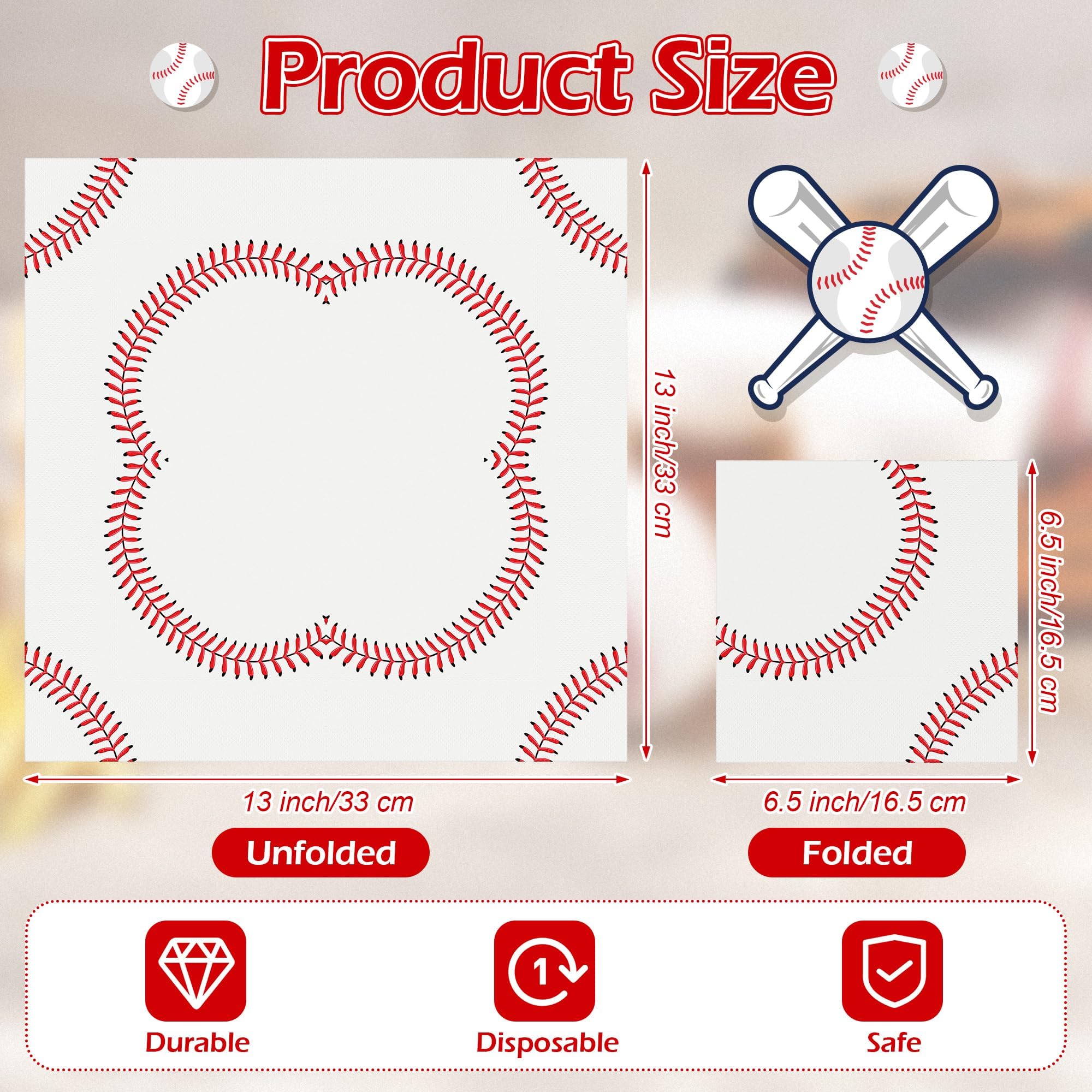 Kochorie 96 Pieces Baseball Napkins 6.5 x 6.5 Inches Paper Baseball Party Decorations Disposable Baseball Themed Party Supplies Baseball Pattern Cocktail Napkins for Baseball Party Sports Birthday