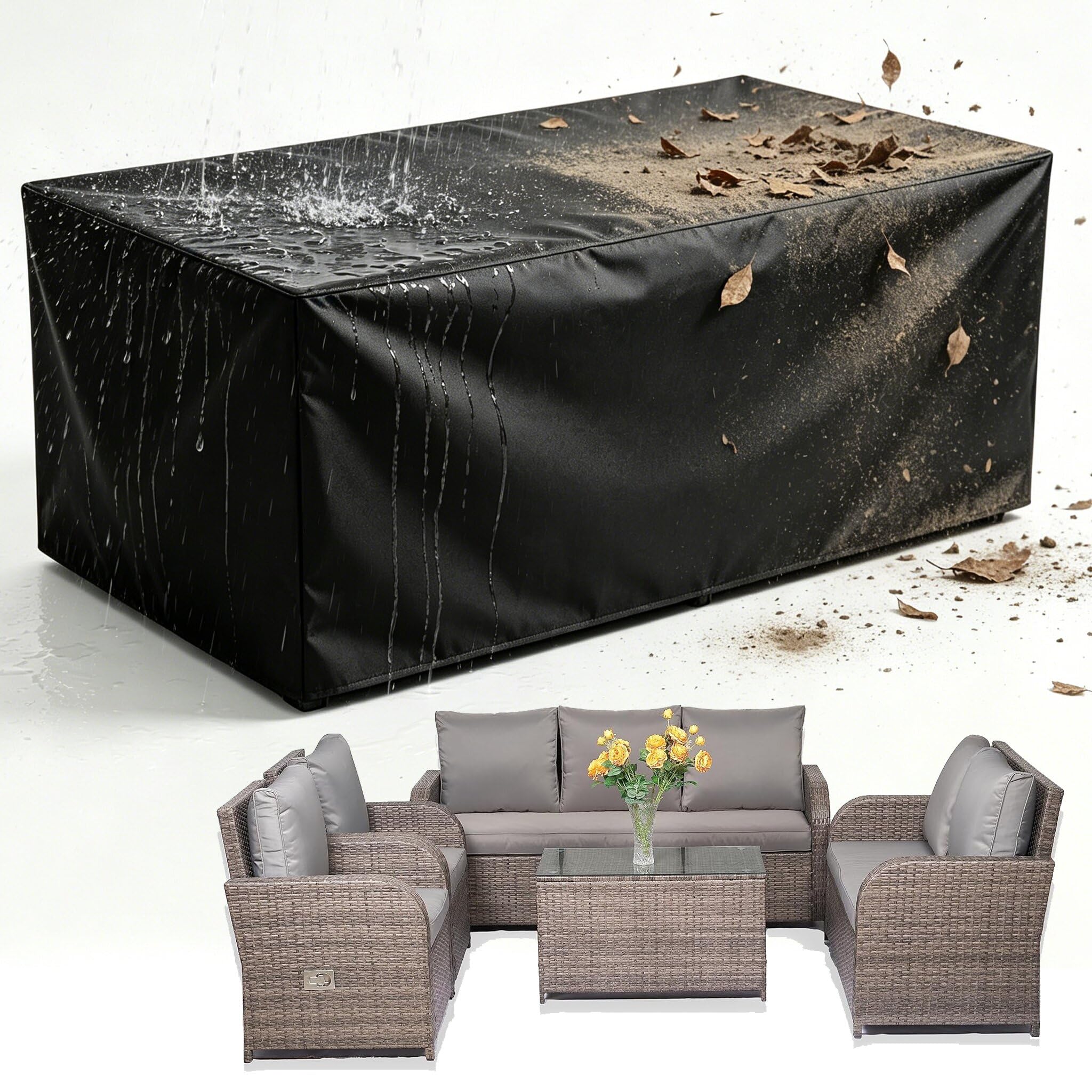IXEHOH Garden Furniture Covers, 200x90x100cm/LxWxH Outdoor Furniture Covers Waterproof Extra Large Garden Table Cover with Buckle 420d Heavy Duty Oxford Fabric Windproof Anti-UV for Patio