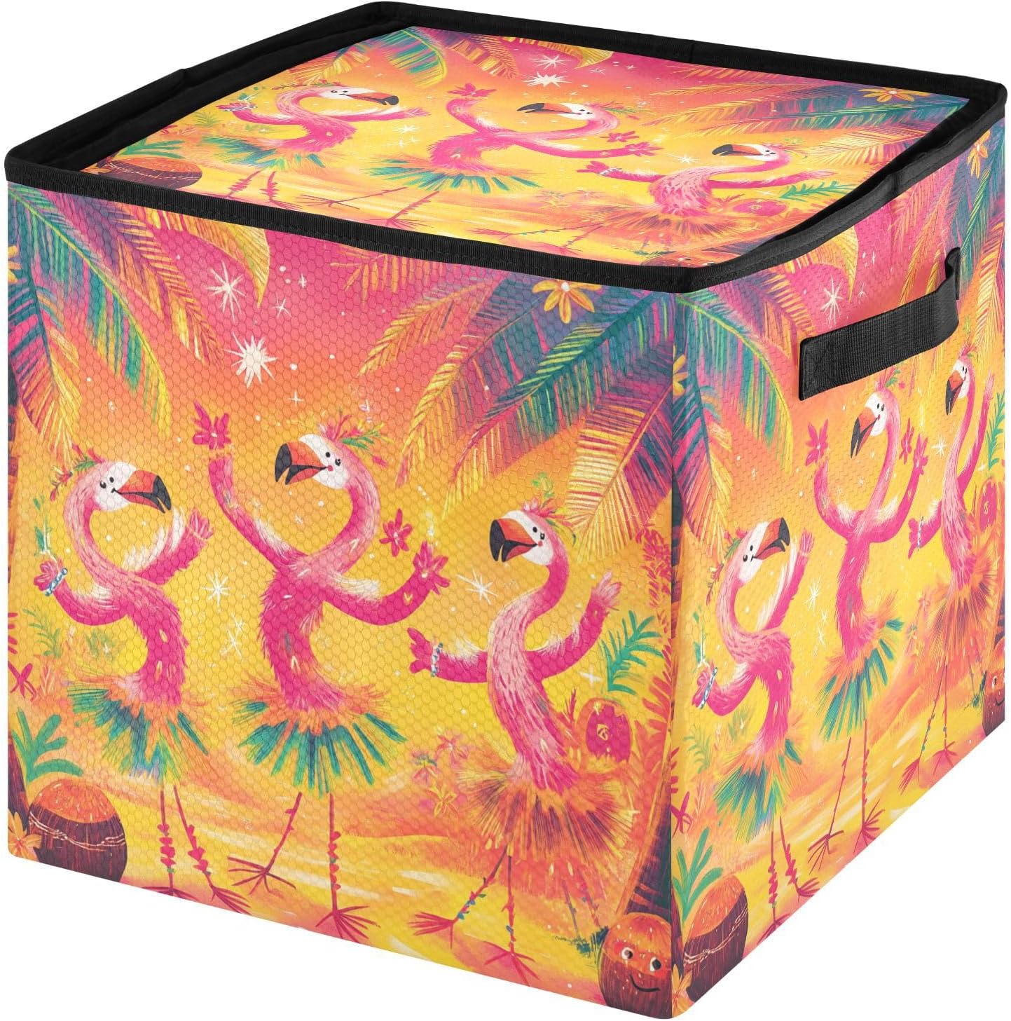 High Capacity Christmas ornament organizer storage Holds Up to 64, Adjustable Dividers, Zippered Top, Two Handles foldable Holiday Storage Case with Lid,Dancing Flamingos Orange Summer