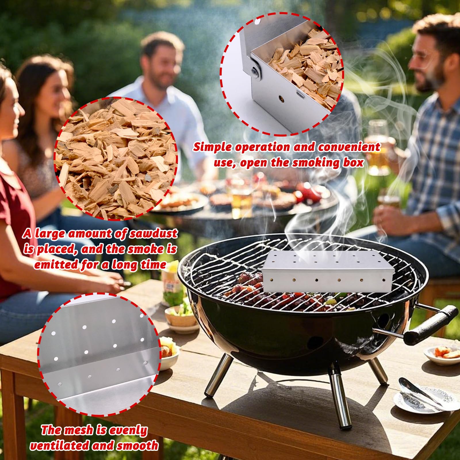 Skrzynka na wędzarnia, wędzarnia do grilla, grill ze stali nierdzewnej, wędzarnia do grilla do mięsa, wędzarnia do grilla na mięso, pudełko na grilla gazowego, węgiel drzewny i grill gazowy (z wiórami