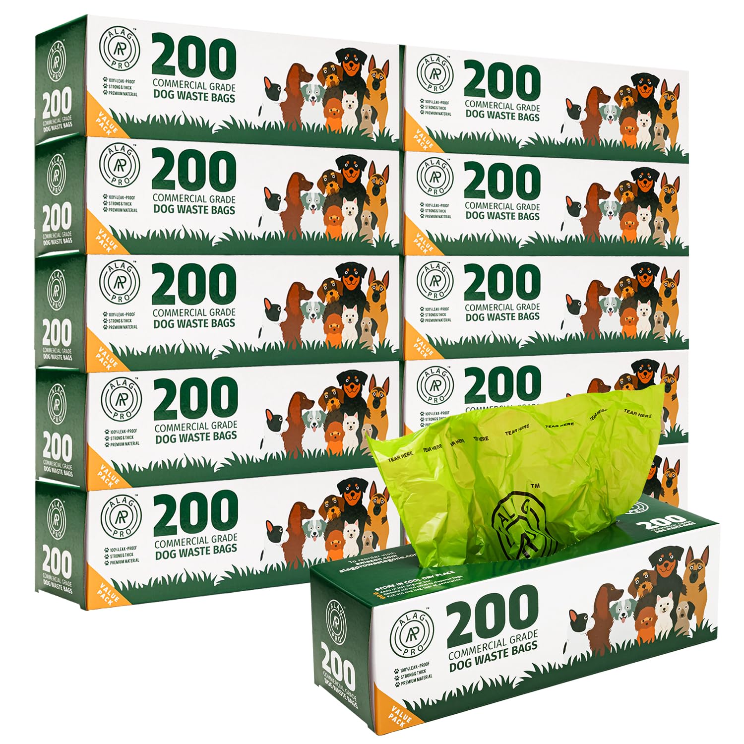 2.000 bolsas de basura para perros de grado comercial, bolsas de repuesto para estaciones de residuos de perros, se adapta a cualquier estación de residuos de perros, 10 rollos de 200 bolsas