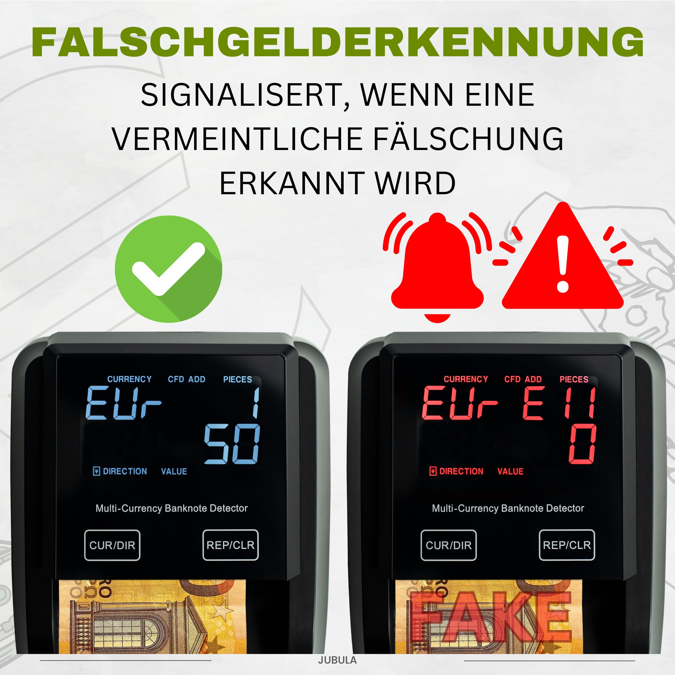 FD-50 Geldscheinprüfer & Geldzählmaschine Banknoten 2in1 | Banknotenprüfer Falschgelderkennung mit UV/MG/IR für falsche EUR, USD, GBP | mobiler Scanner Testlicht & kompakt | Einzeln einlegen