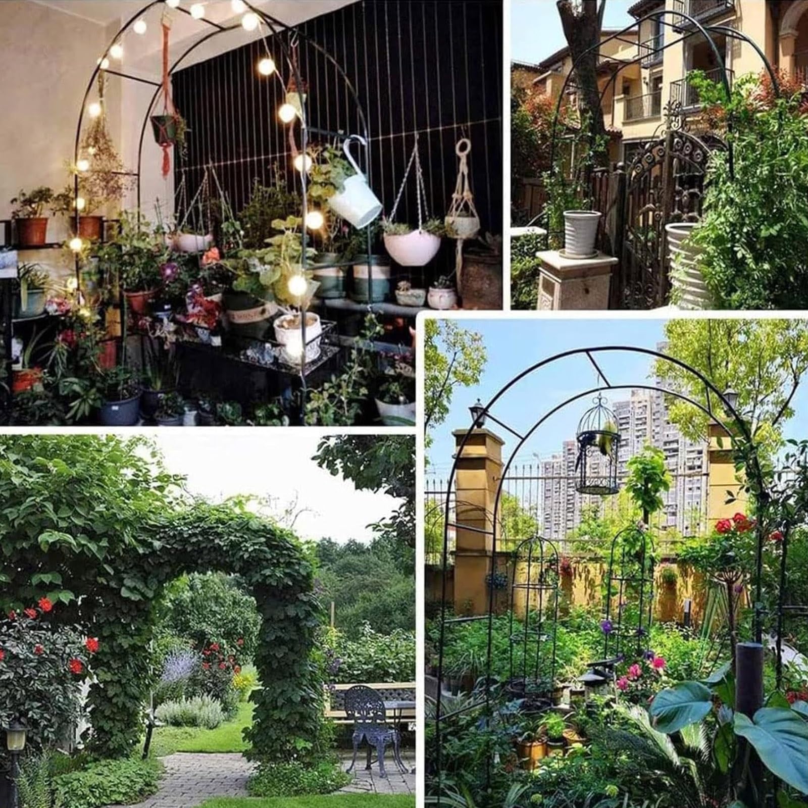 Ogród Pergola Łuk, Żelazna krata do roślin pnących - metalowy łuk ogrodowy na róże i pnącze - wytrzymała czarna pergola wodoodporna i wielofunkcyjna -