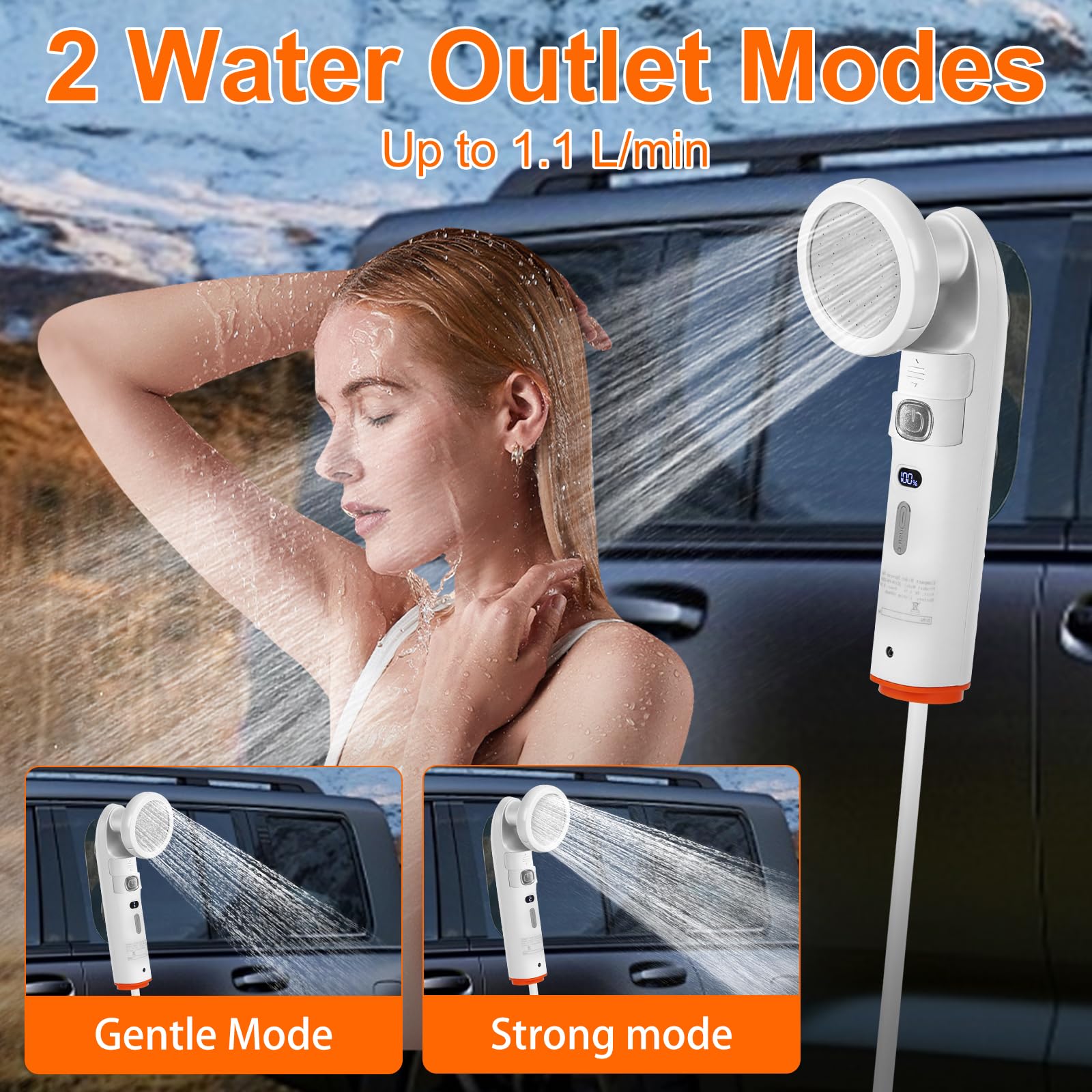 Douche portable de camping - Réservoir d'eau de 2,5 l avec deux buses - Douche de bidet électrique - Jet d'eau réglable USB-C - Rechargeable - Idéal pour les personnes âgées, les femmes enceintes et