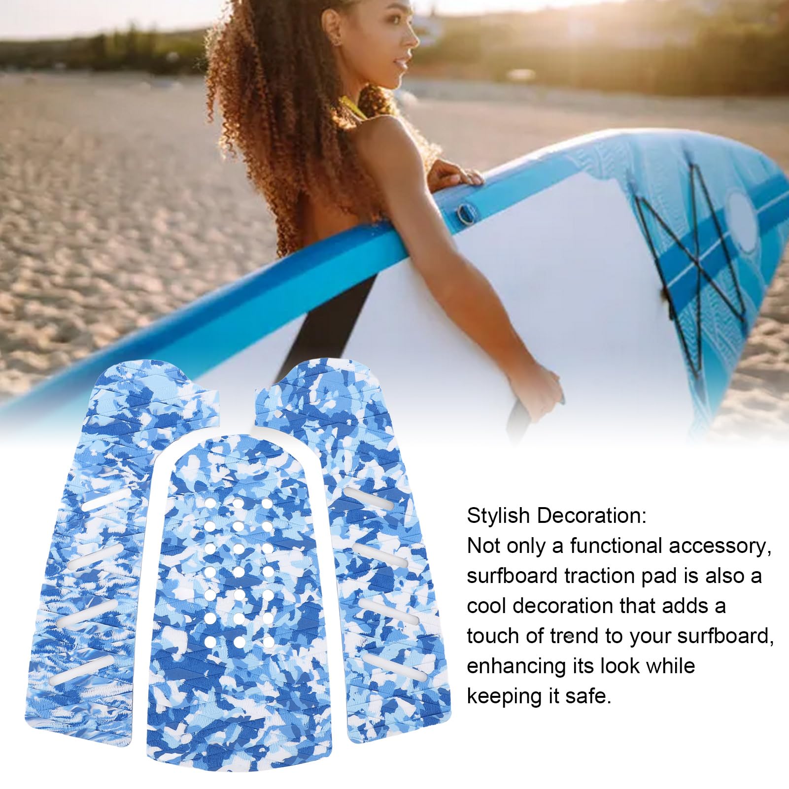 cardyven EVA Surfboard Deck Traction Pad, 3pcs Double DiamondPattern Surfboard Grip Mat with Hole for Stomp Skimboards, Surf Boards