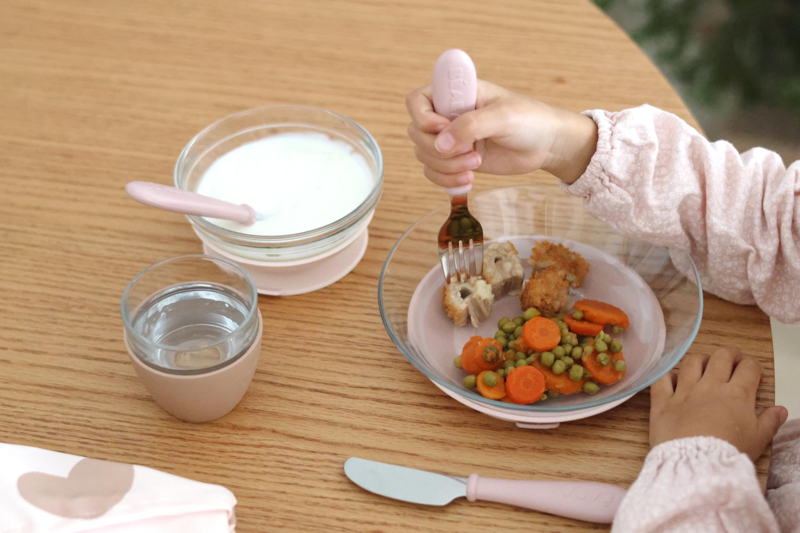 BÉABA & Duralex, Coffret Repas Enfant en Verre, Assiette, Bol, Verre avec Ventouse Silicone, Ergonomique, Evolutif, Sain, Durable, Made in France, Barbe à papa