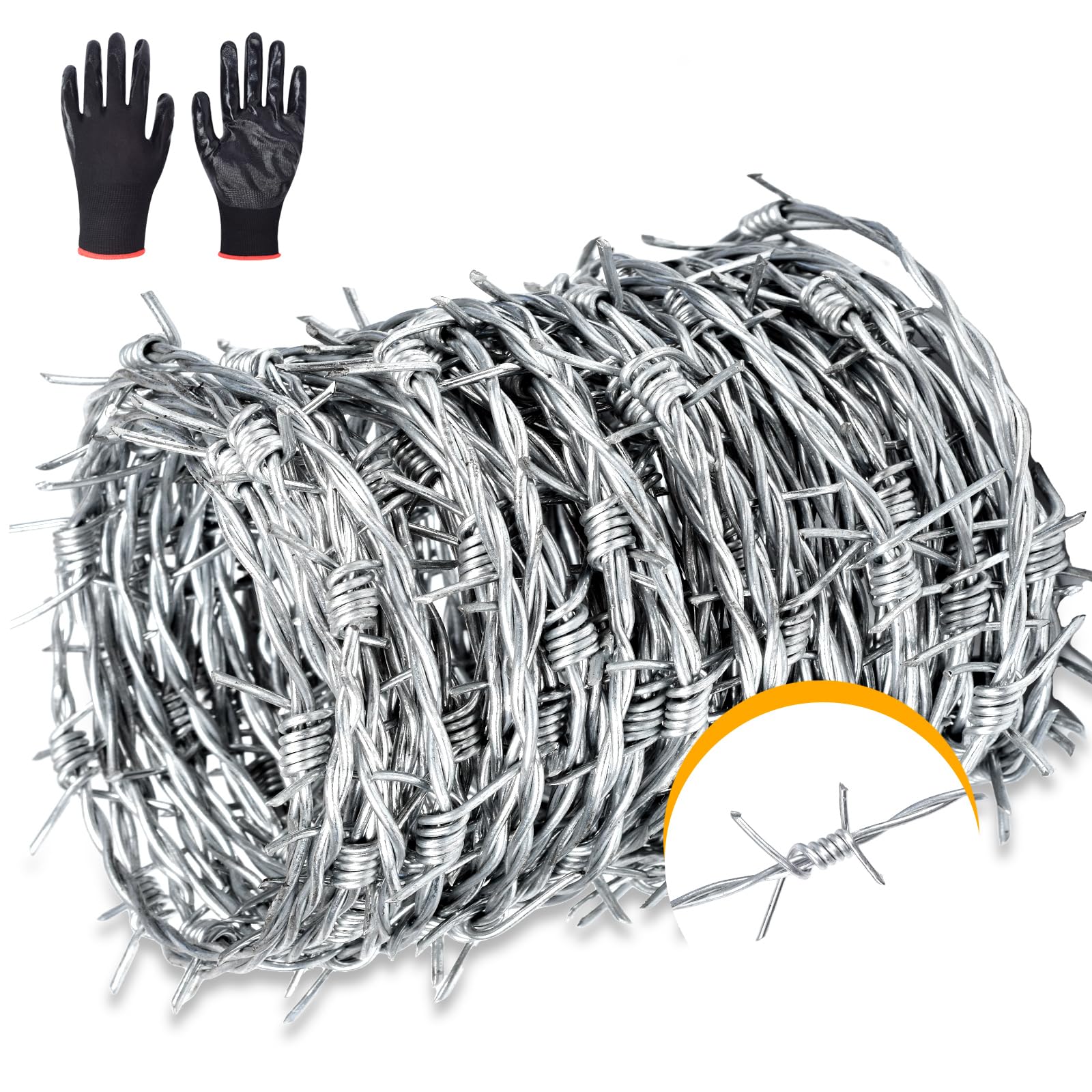 AggFencer Alambre de púas 100 m, calambre 1,3 mm, 4 puntas galvanizado - Ideal para grandes proyectos de jardín y protección