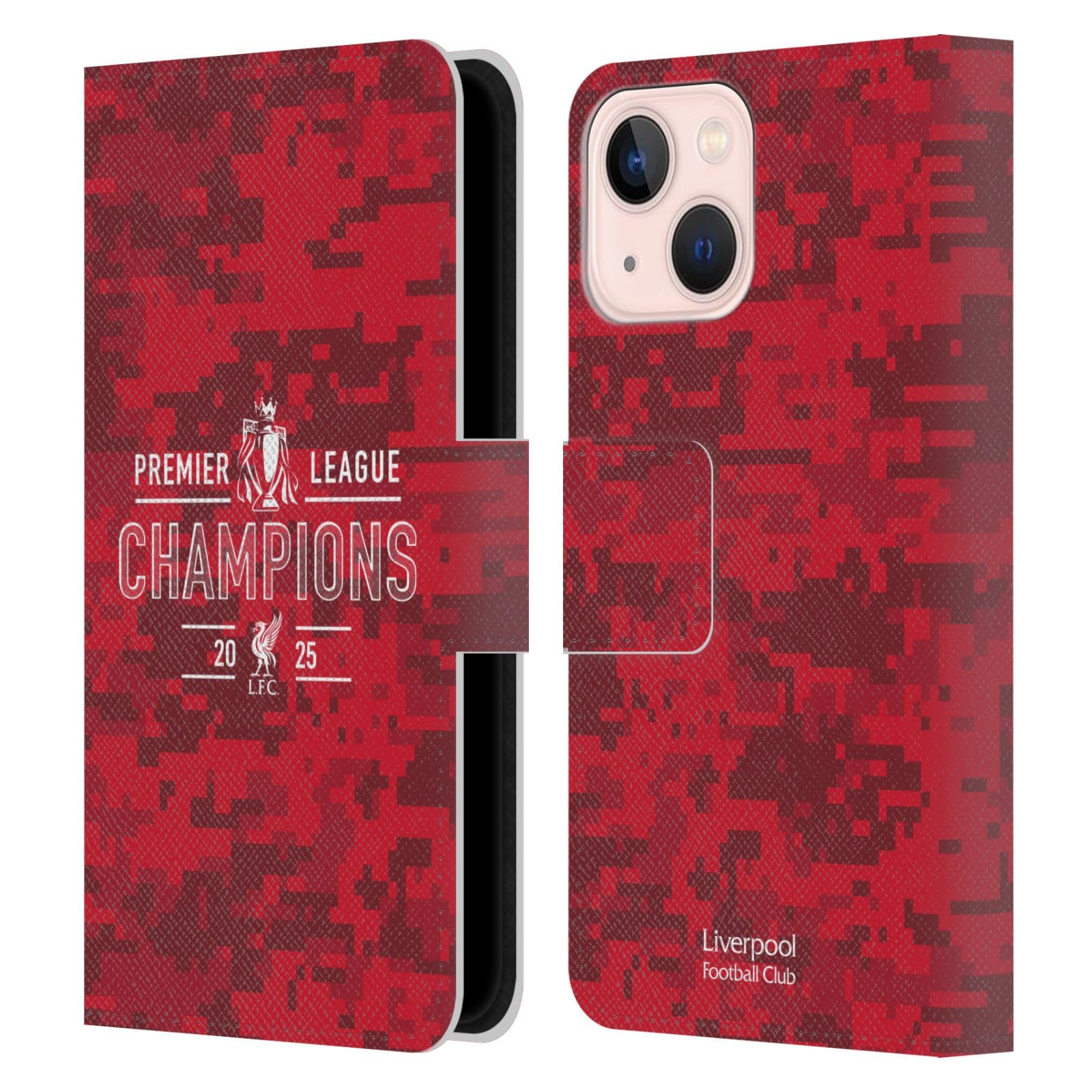 Head Case Designs Officially Licensed Liverpool Football Club Digital Camouflage 2025 Premier League Champions Leather Wallet Case Compatible With Apple iPhone 13 Mini