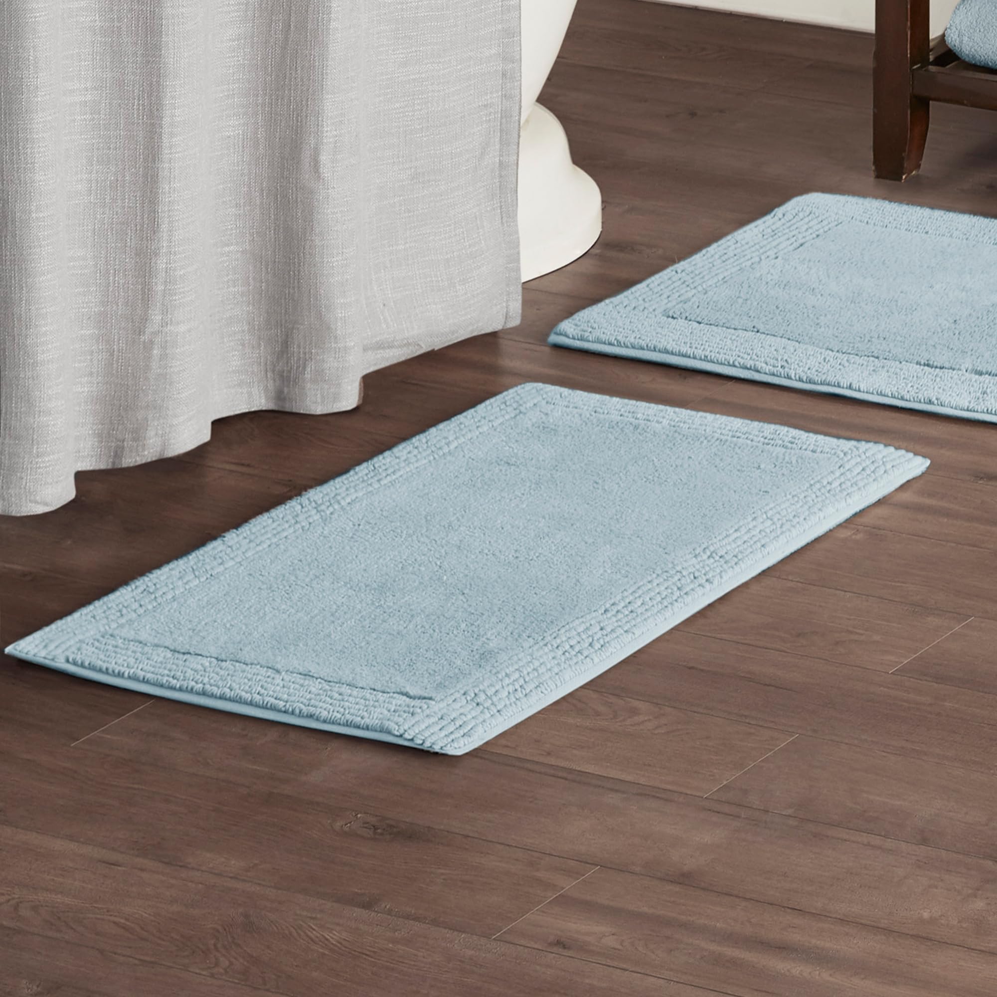 MADISON PARK SIGNATURE Splendor Reversible 100% Cotton Tufted Bathroom Rug-3000 GSM Hotel Quality Luxurious Plush High Pile Bath Mat Absorbent, Quick Dry, Shower Room Décor, 21x34, Blue