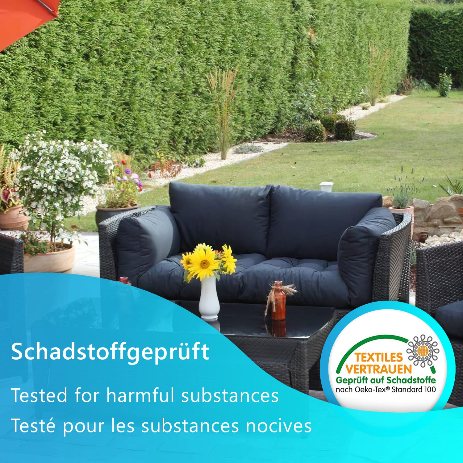 NYVI Loungekissen SmartLounge Set 3X Sitzkissen 60x60 cm und 3X Rückenkissen 60x40 cm Anthrazit - Wasserabweisende Auflagen für Indoor und Outdoor - Stuhlkissen für Rattanmöbel und Gartenmöbel