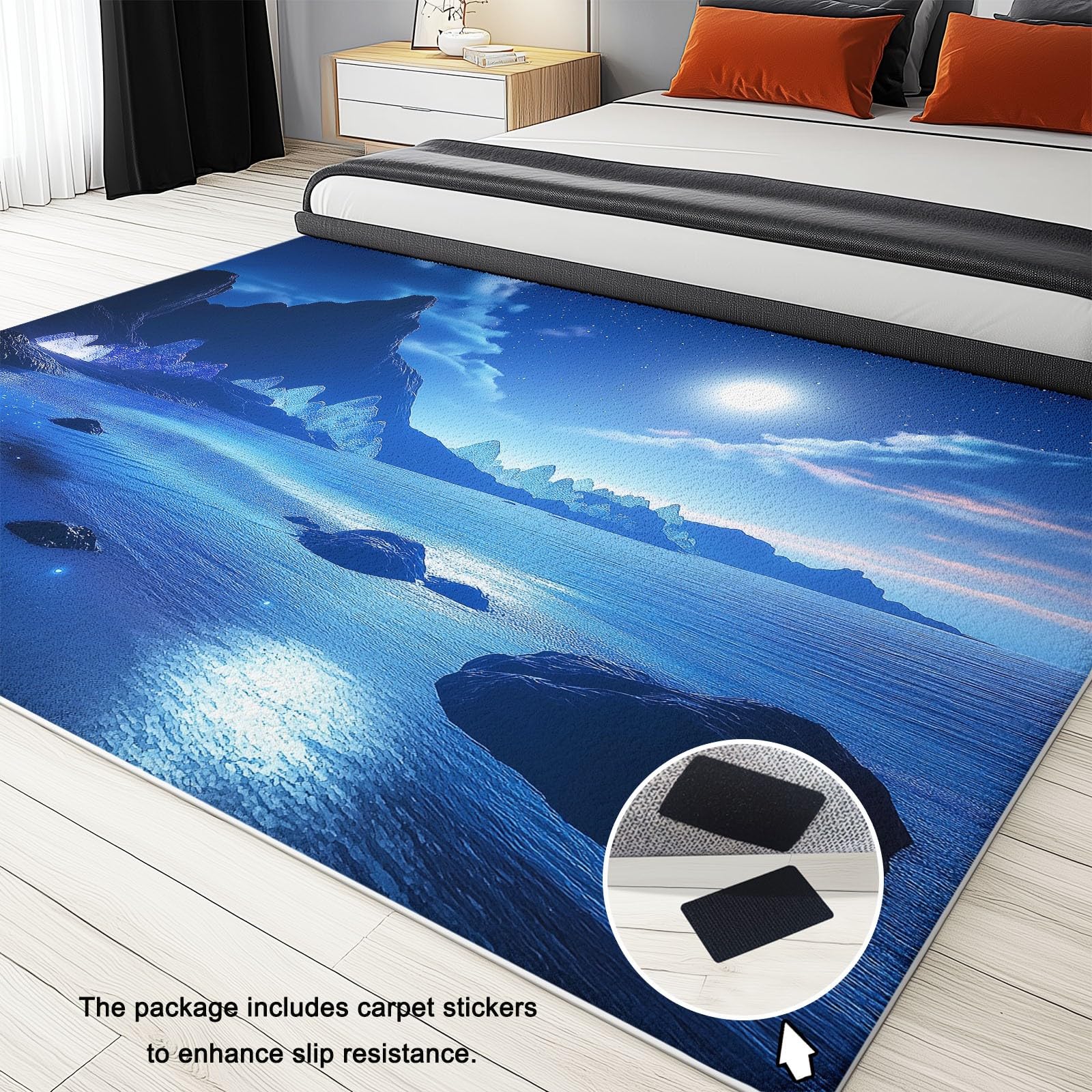 Tapis Salon Poil Court 80 x 150 cm Bleu Foncé Lavable en Machine Antidérapant
