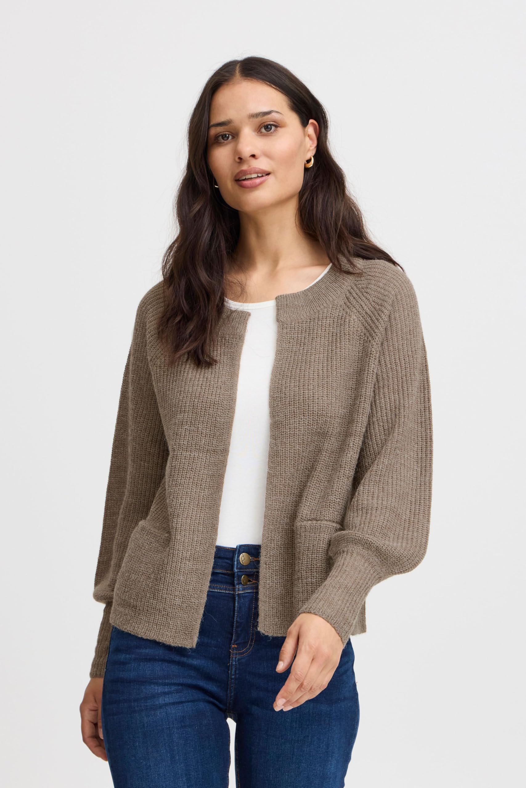 fransa FRERETTA Damen Strickpullover Feinstrick Pullover Strickjacke Langarm Taschen Grobstrick Regular fit