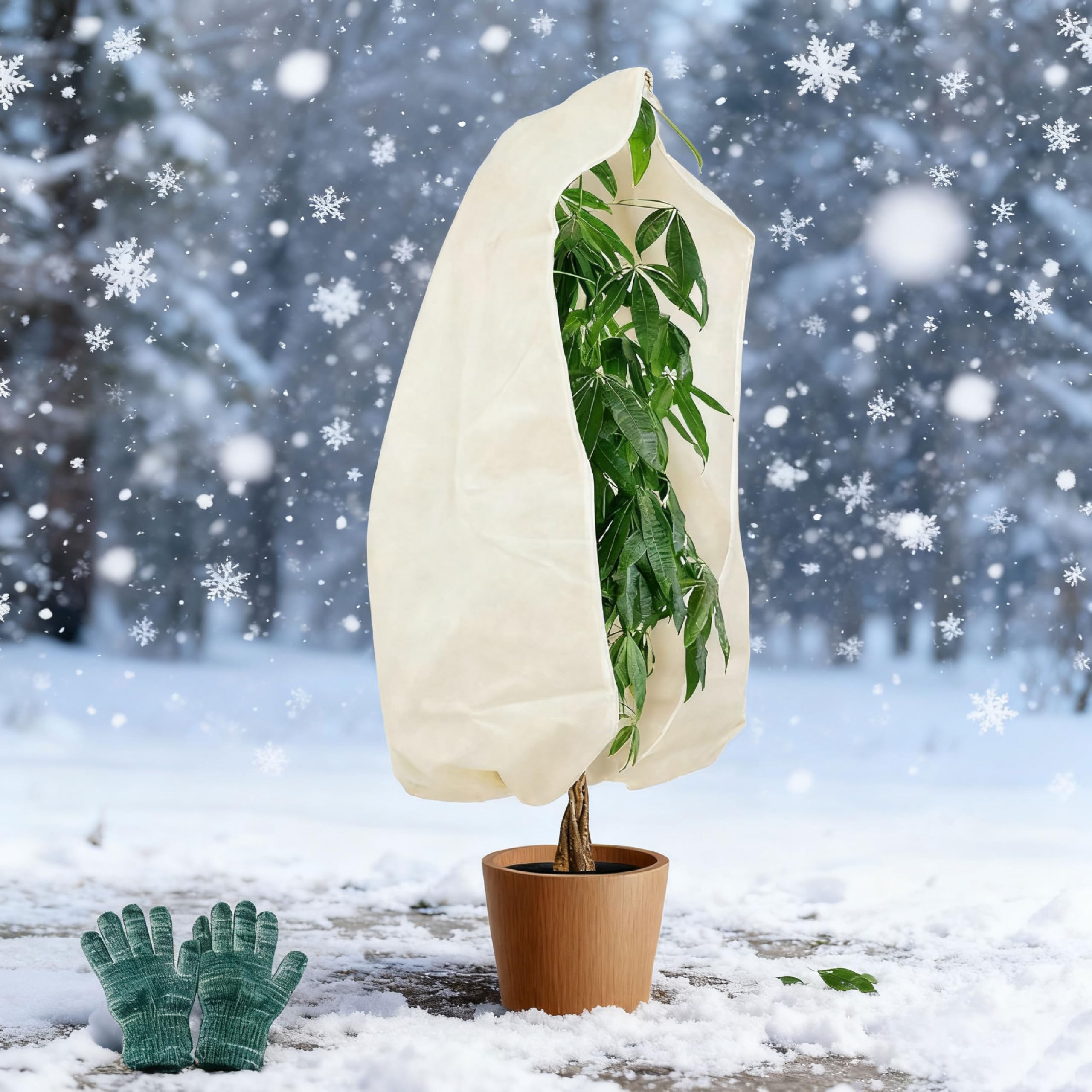1 Pack Plant Fleece Frost Protection Covers (60gms, 200x240cm) with 1 Pair Gloves – Winter Garden Fleece Jackets for Potted Plants, Protect Outdoor Plants from Frost, Birds, Insects & Bad Weather