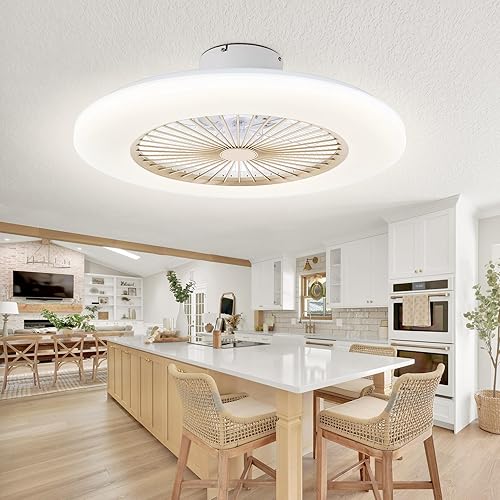 Miniatura 6 de Ventilador de techo de perfil bajo de 24 pulgadas, ventilador de techo sin aspas con luz, ventilador de techo empotrado con control remoto y