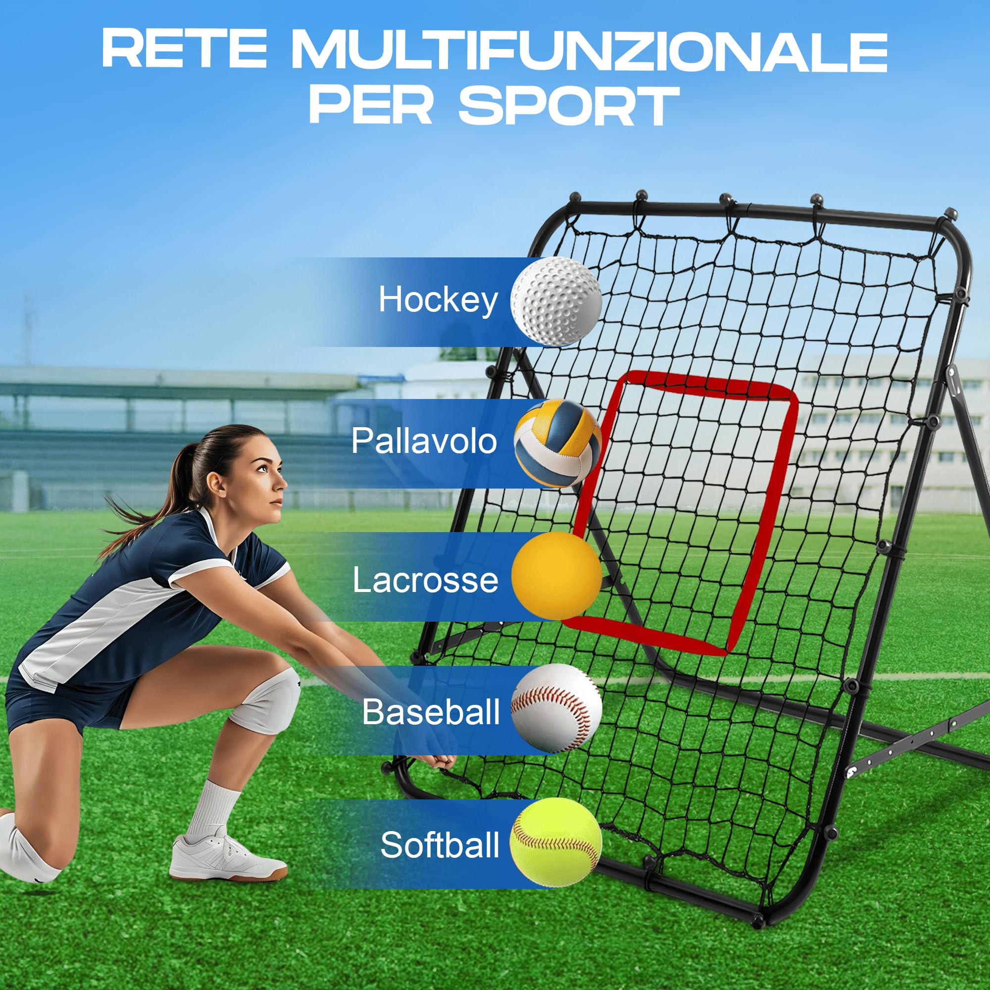 Volleyball Rebounder Net with 6 Adjustable Angles - Steel Frame Volleyball Net for Backyard Soccer Baseball Softball Lacrosse - Soccer Rebounder Set for Hitting Serving Passing Spike Practice