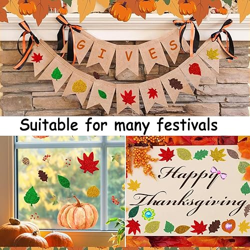 Miniatura 5 de 700 calcomanías de otoño autoadhesivas con forma de hoja con purpurina para otoño, Acción de Gracias, Halloween, fiestas, manualidades