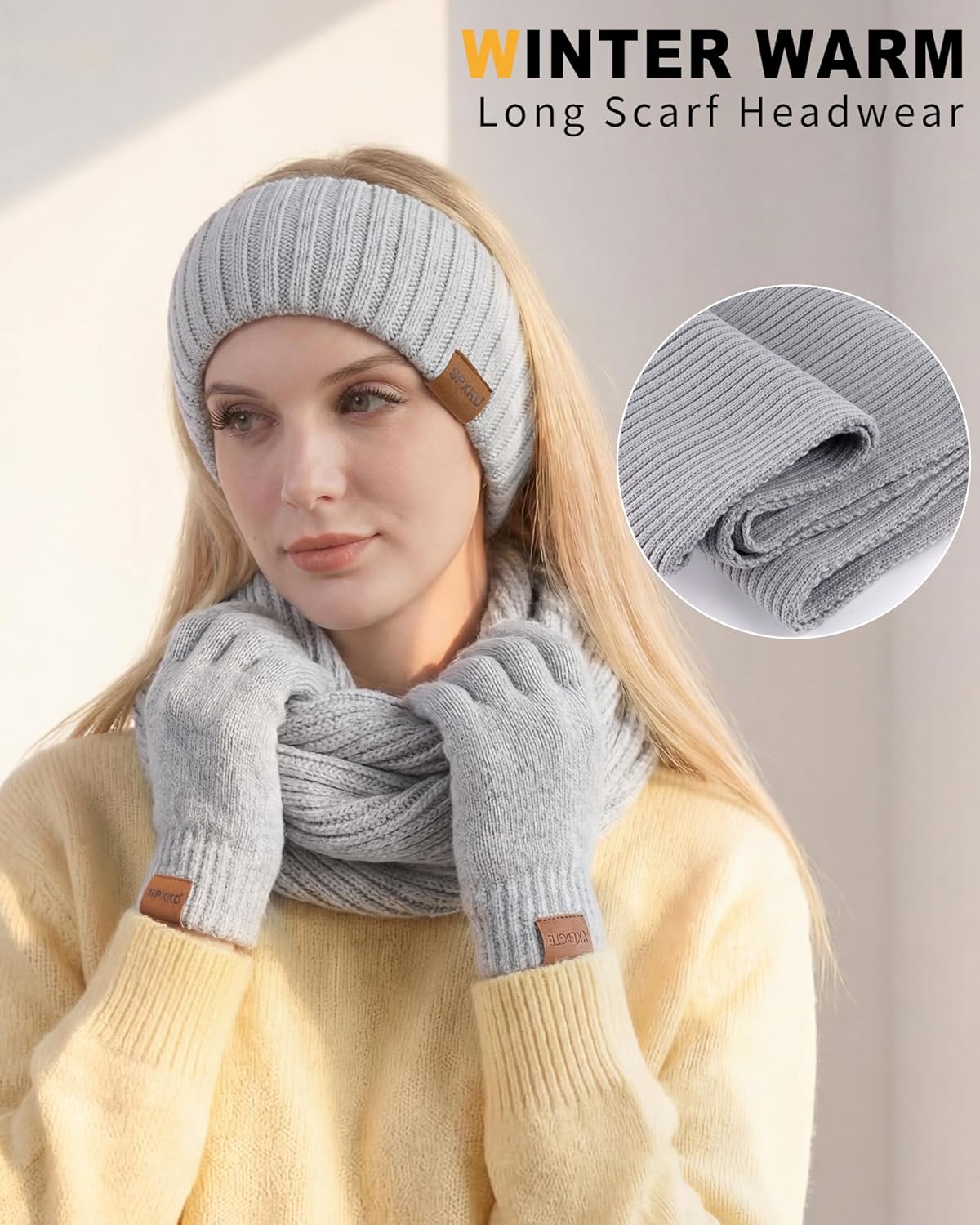 Womens 4Pcs Beanie Scarf Gloves Headband Set Fleece Lined Beanie & Headband Earmuff, Scarf and Touchscreen Gloves - Image 3